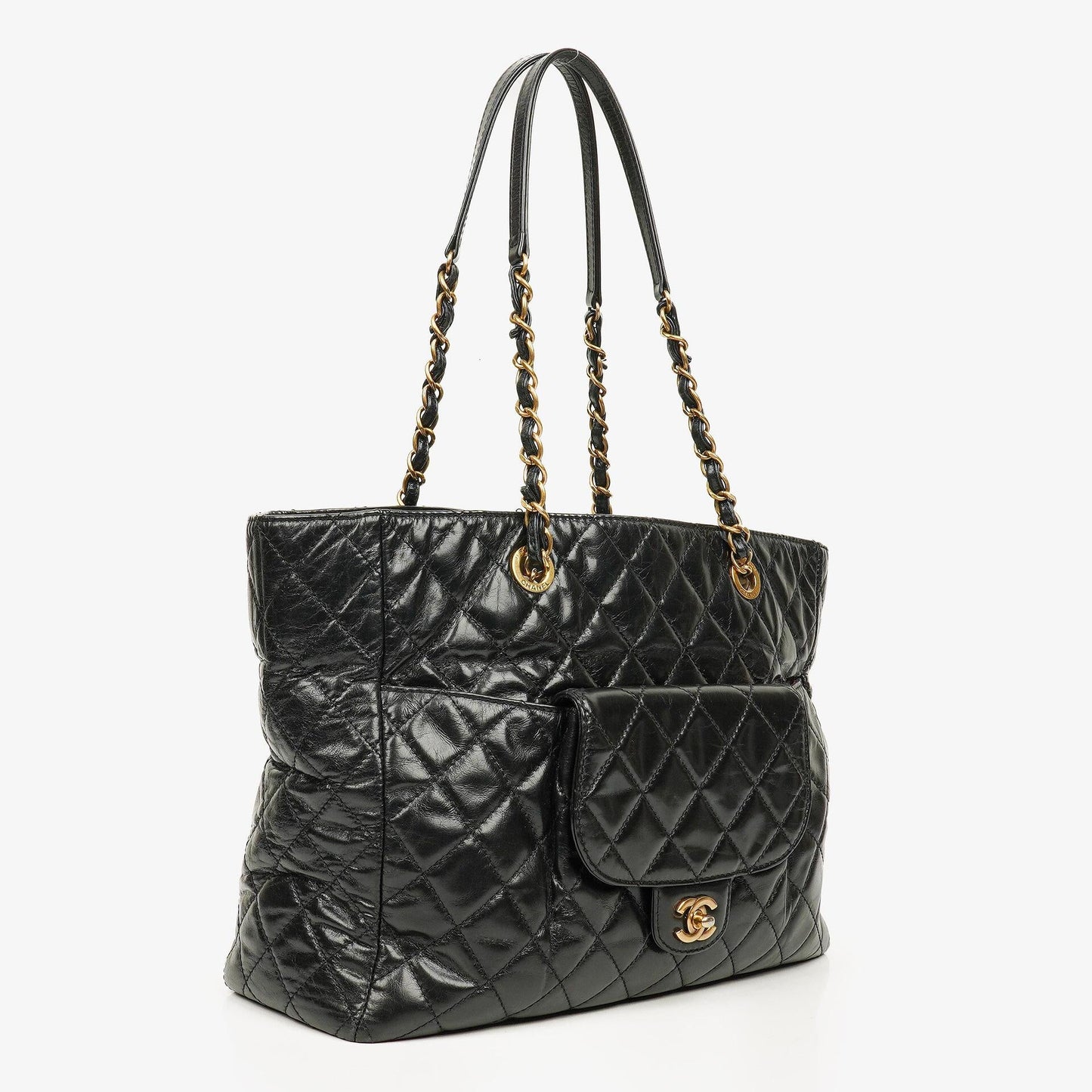 Chanel Front Pocket Large Tote Bag Glazed Quilted Calfskin Gold-Tone Hardware 2014/2015
