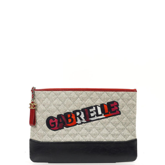 Chanel Gabrielle Pouch Clutch In Grey Quilted Wool And Navy Calfskin