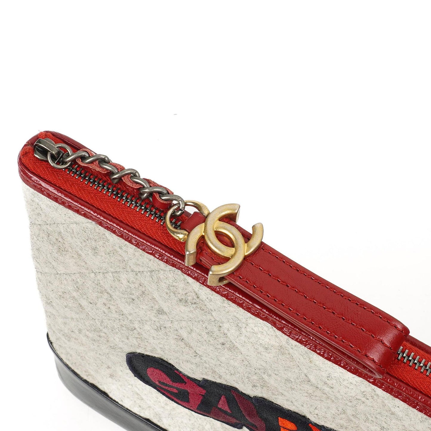 Chanel Gabrielle Pouch Clutch In Grey Quilted Wool And Navy Calfskin