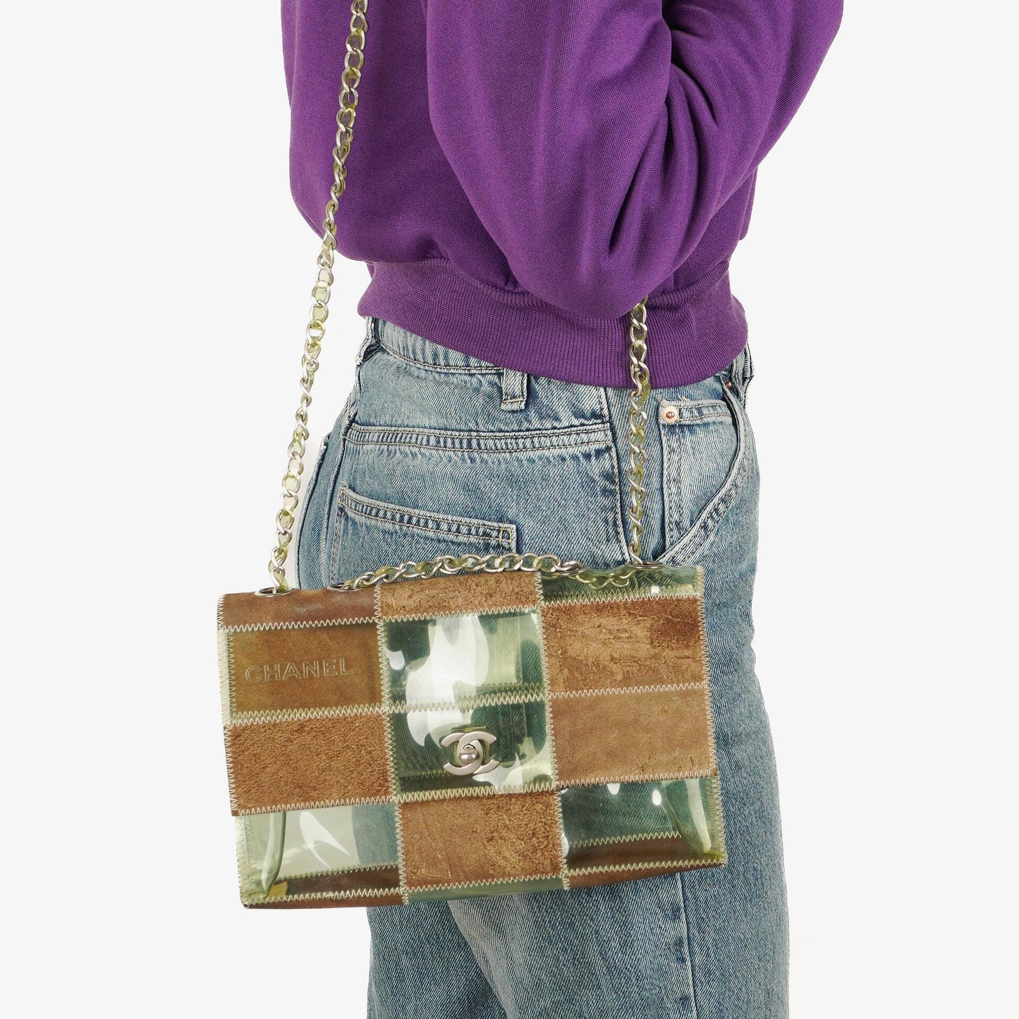 Chanel Green/Brown PVC and Leather Naked Patchwork Flap Bag