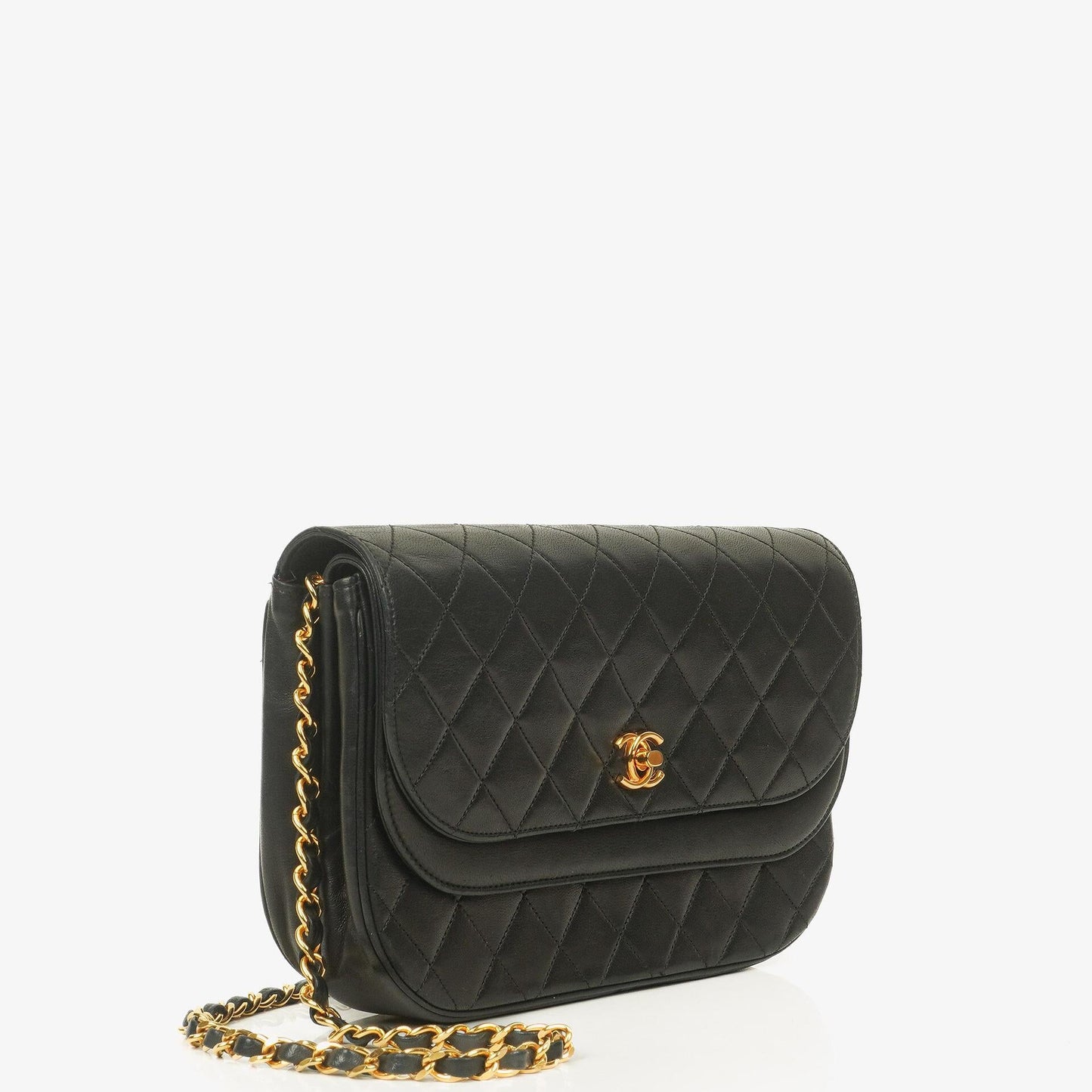 Chanel Half-Moon Double Flap Bag Black Quilted Lambskin 24K Gold-Plated Hardware