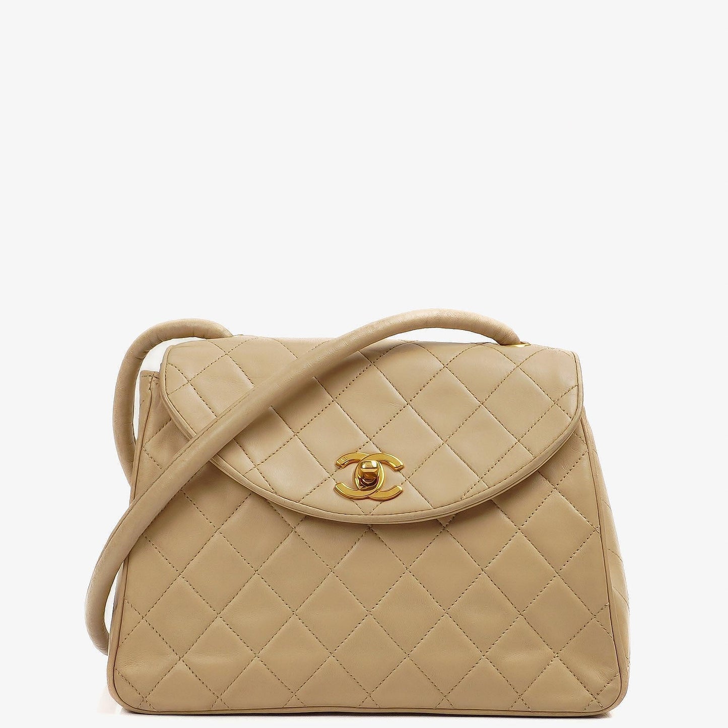 Chanel Half Moon Flap Bag Beige Quilted Lambskin 24K Gold-Hardware