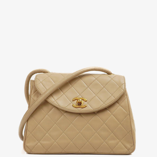 Chanel Half Moon Flap Bag Beige Quilted Lambskin 24K Gold-Hardware
