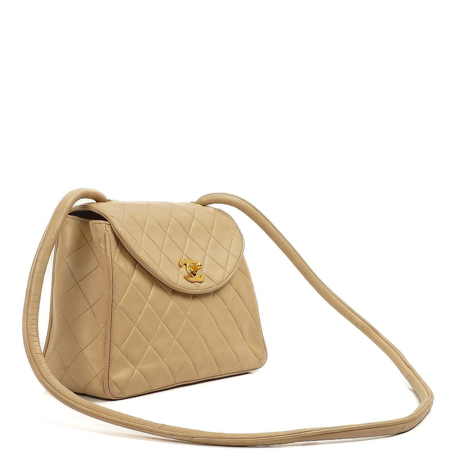Chanel Half Moon Flap Bag Beige Quilted Lambskin 24K Gold-Hardware