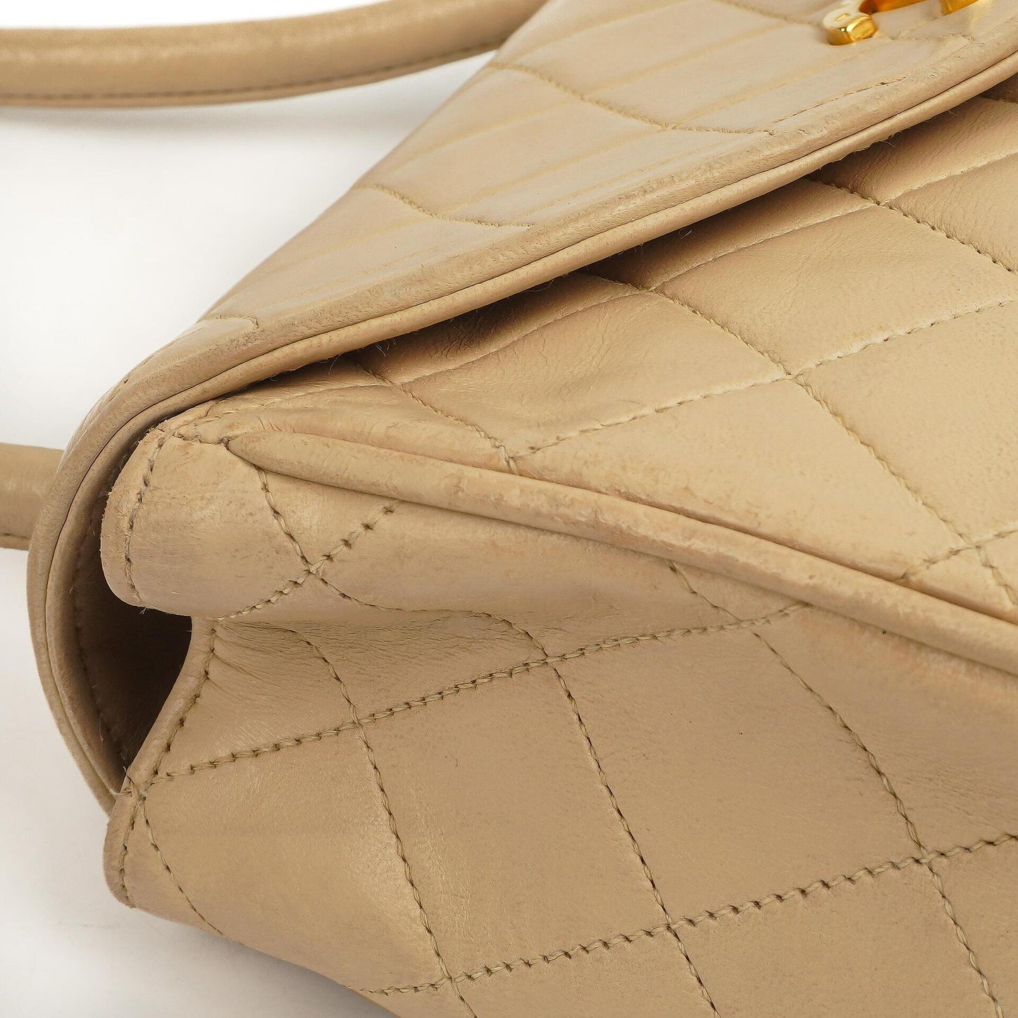 Chanel Half Moon Flap Bag Beige Quilted Lambskin 24K Gold-Hardware