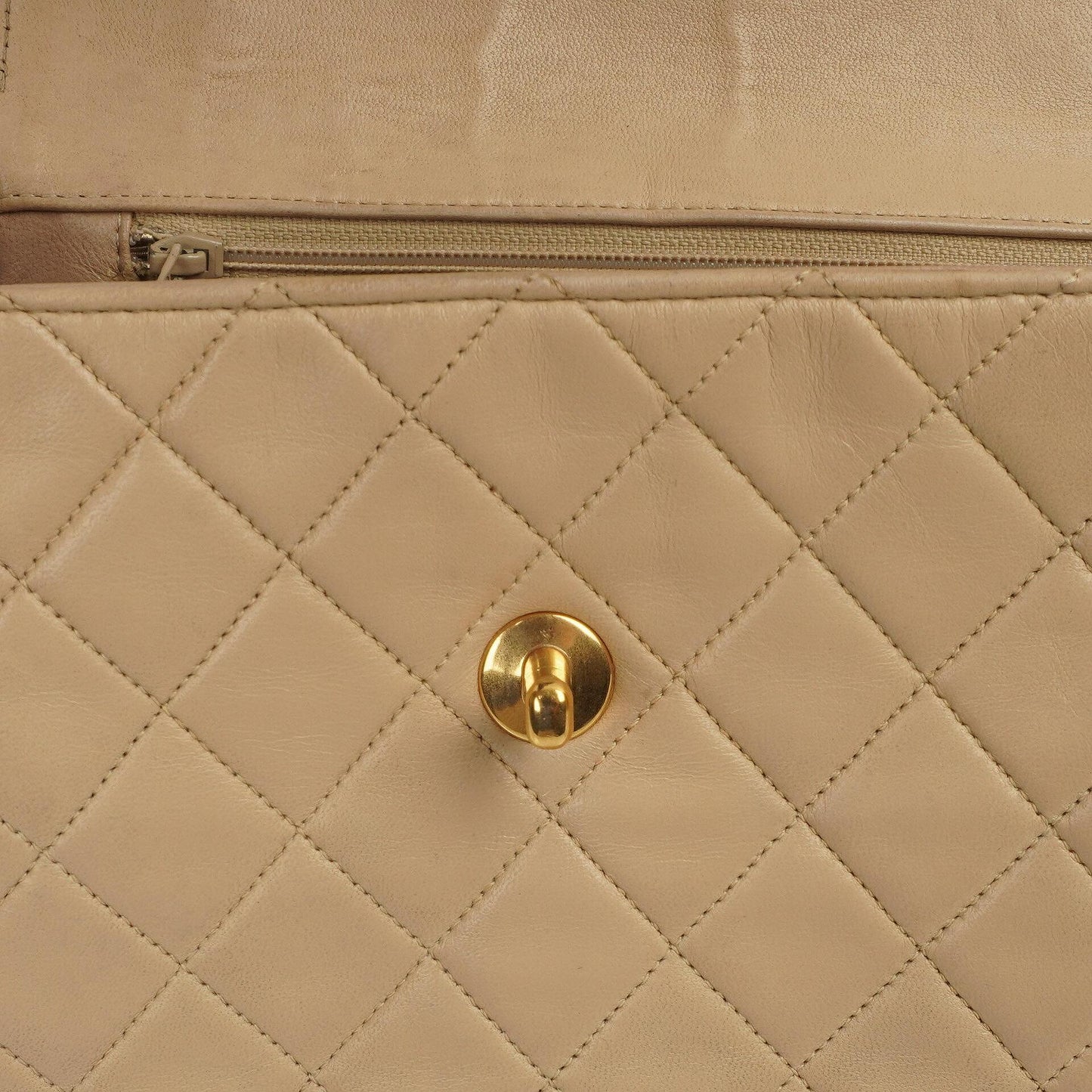 Chanel Half Moon Flap Bag Beige Quilted Lambskin 24K Gold-Hardware