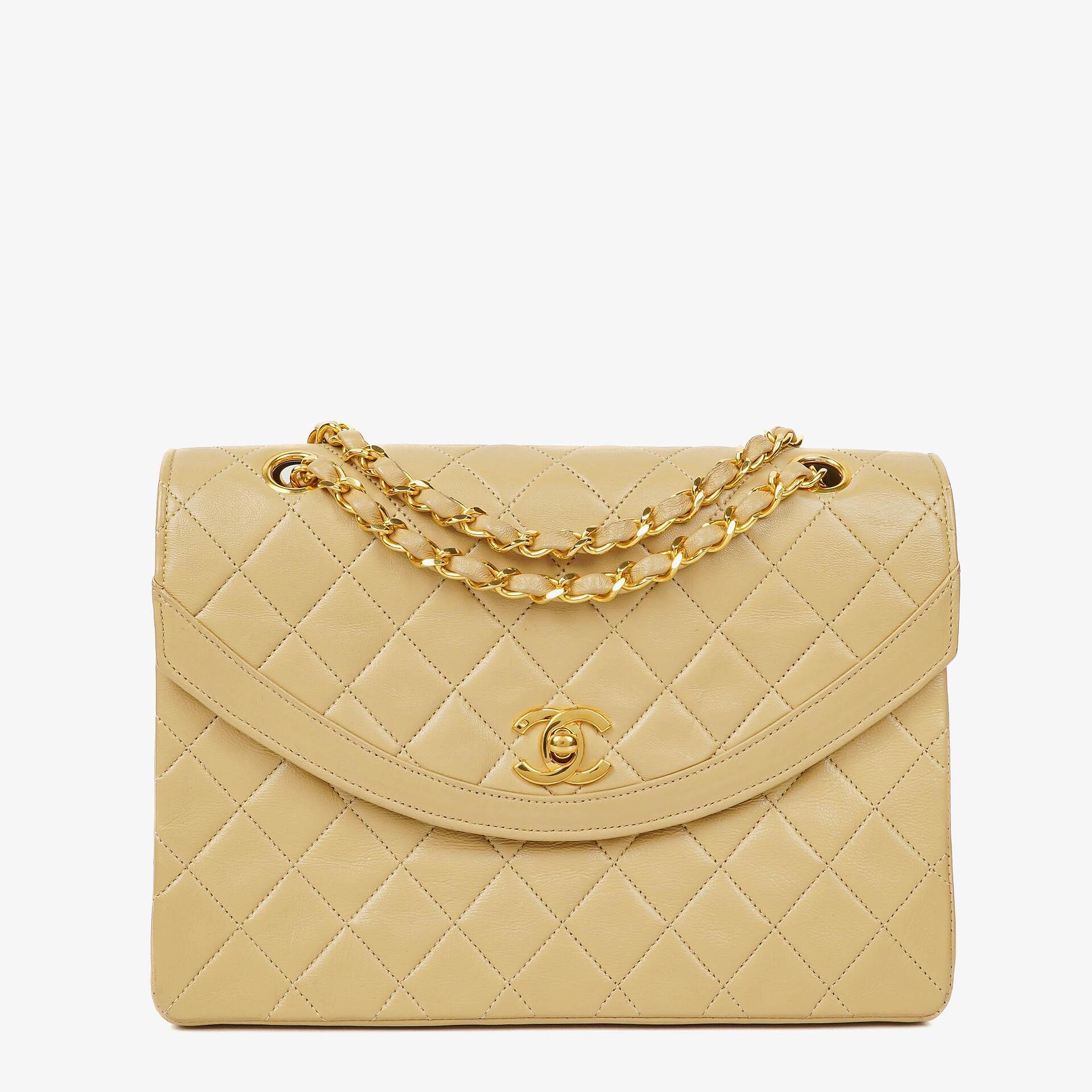 Chanel Half-Moon Flap Bag Beige Quilted Lambskin 24K Gold-Plated Hardware