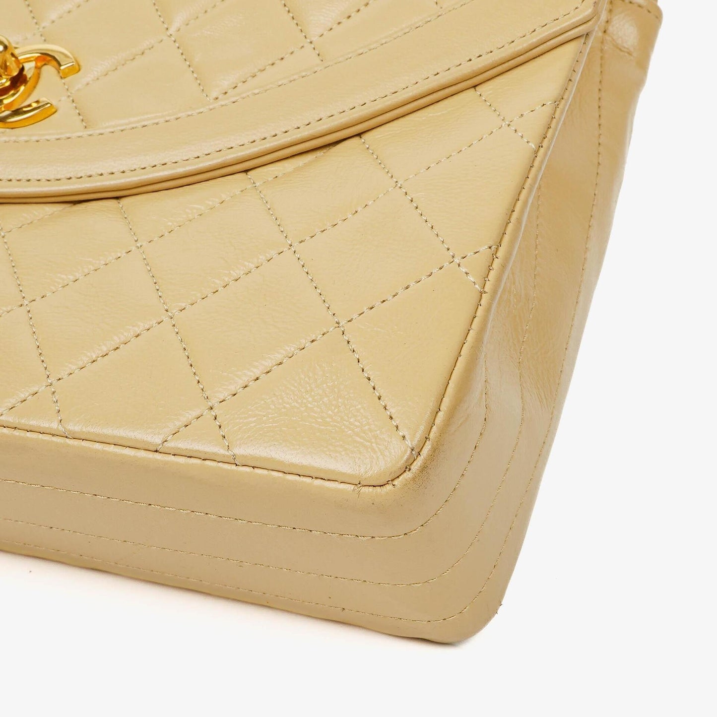 Chanel Half-Moon Flap Bag Beige Quilted Lambskin 24K Gold-Plated Hardware