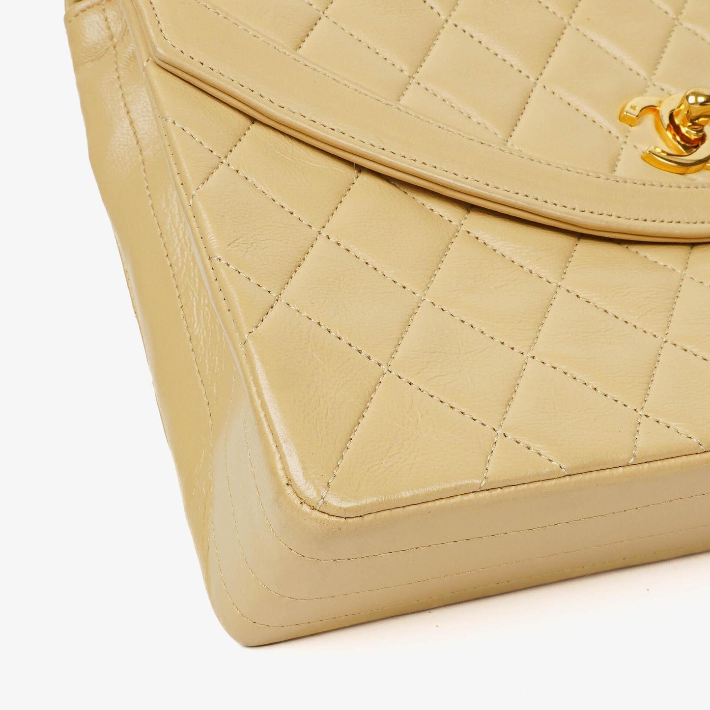 Chanel Half-Moon Flap Bag Beige Quilted Lambskin 24K Gold-Plated Hardware