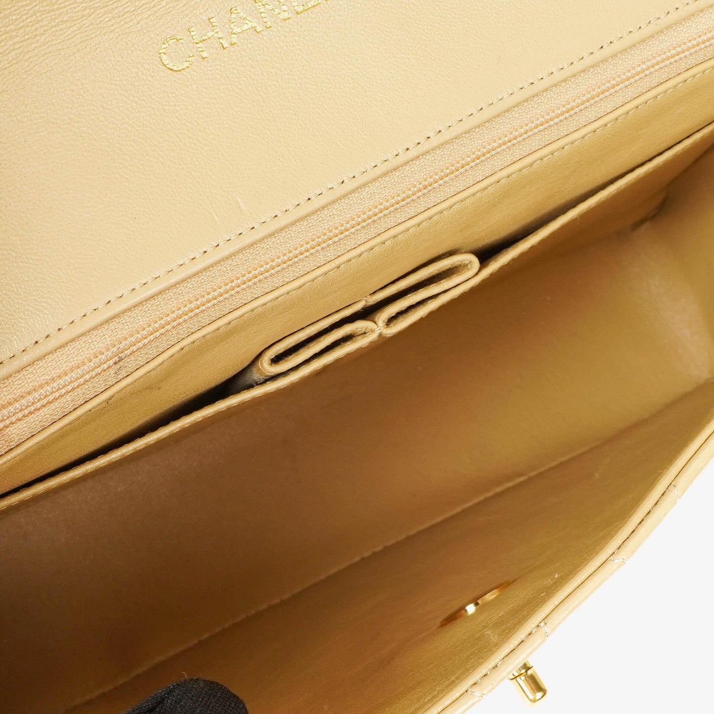 Chanel Half-Moon Flap Bag Beige Quilted Lambskin 24K Gold-Plated Hardware