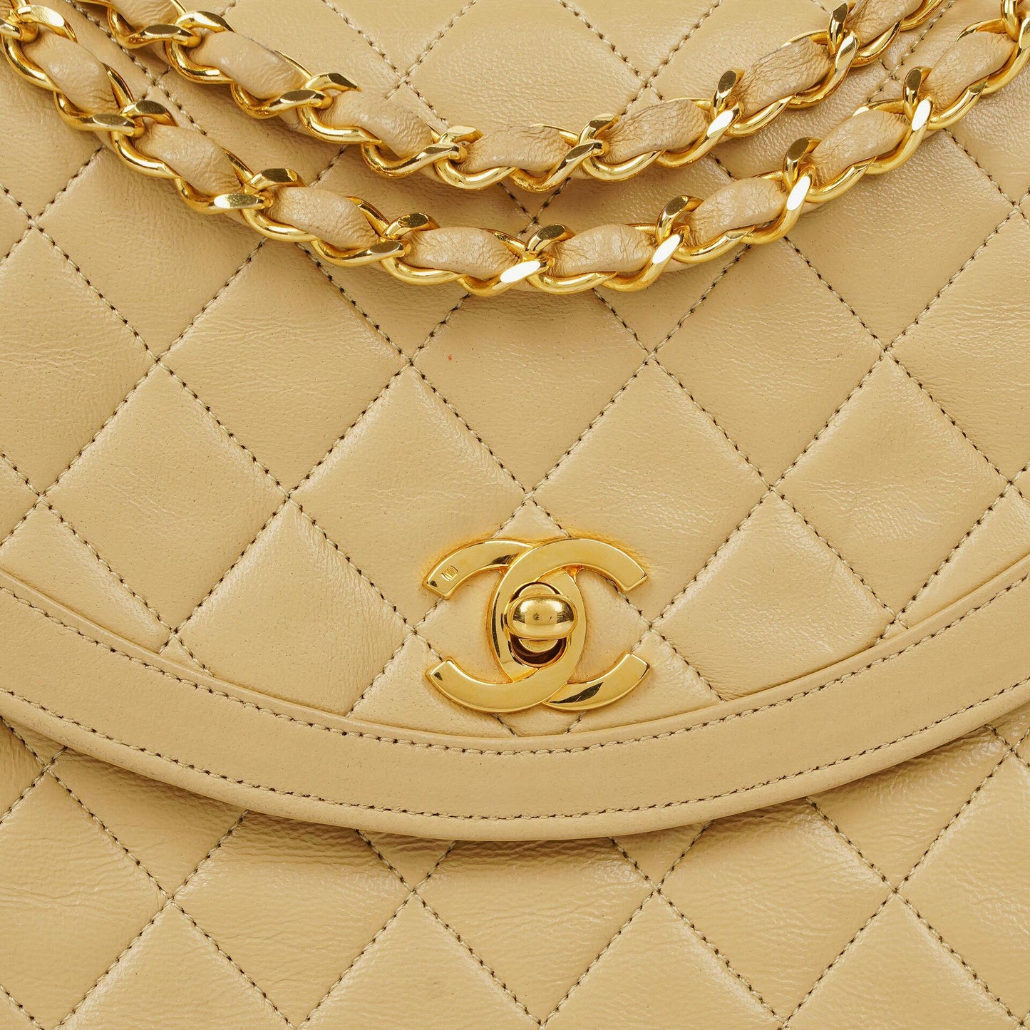 Chanel Half-Moon Flap Bag Beige Quilted Lambskin 24K Gold-Plated Hardware