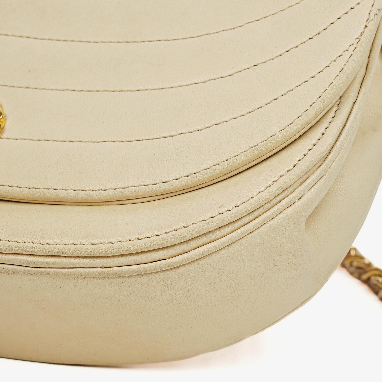 Chanel Half-Moon Flap Bag In Beige Quilted Lambskin
