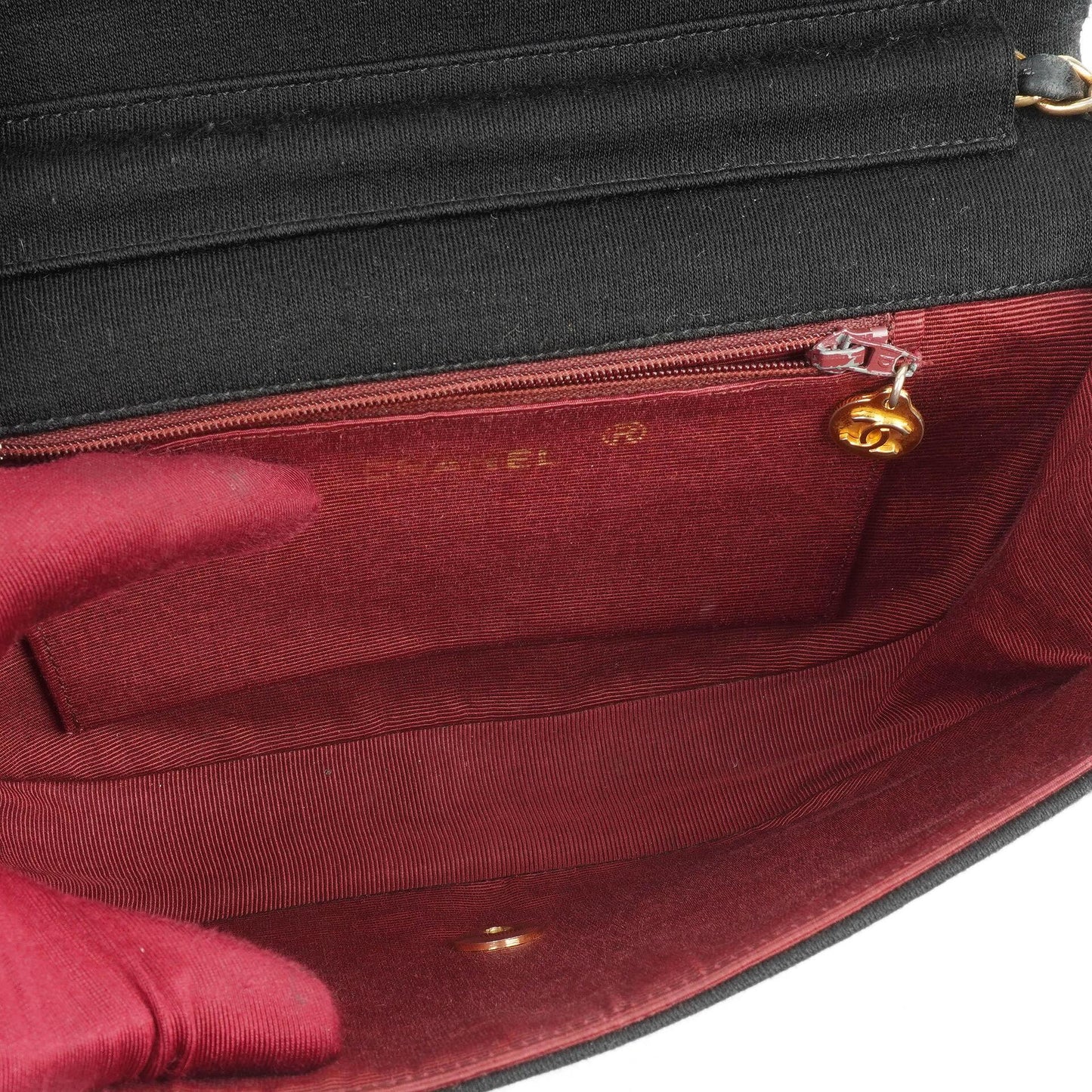 Chanel Half-Moon Flap Bag In Black Quilted Jersey And 24K Gold-Plated Hardware