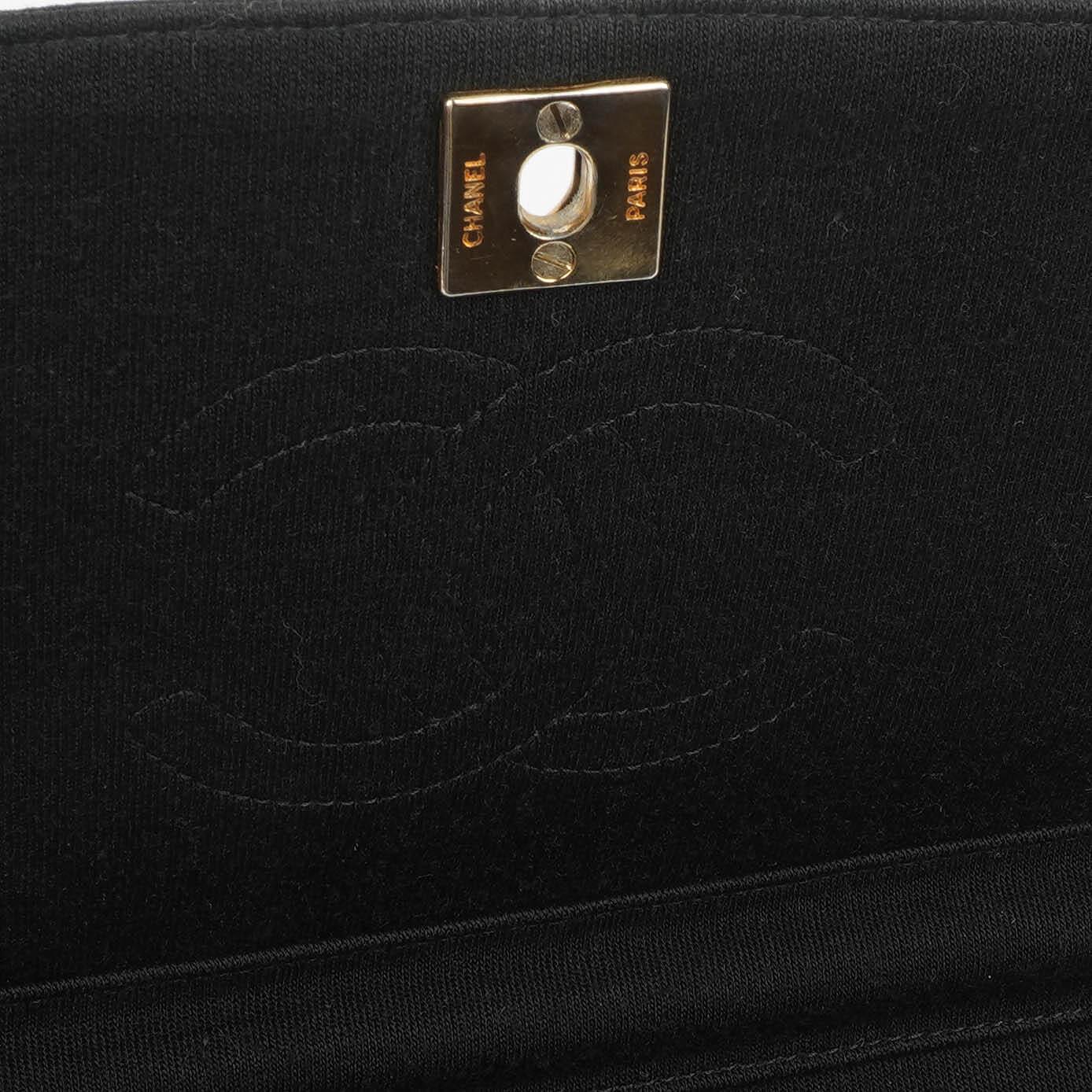 Chanel Half-Moon Flap Bag In Black Quilted Jersey And 24K Gold-Plated Hardware
