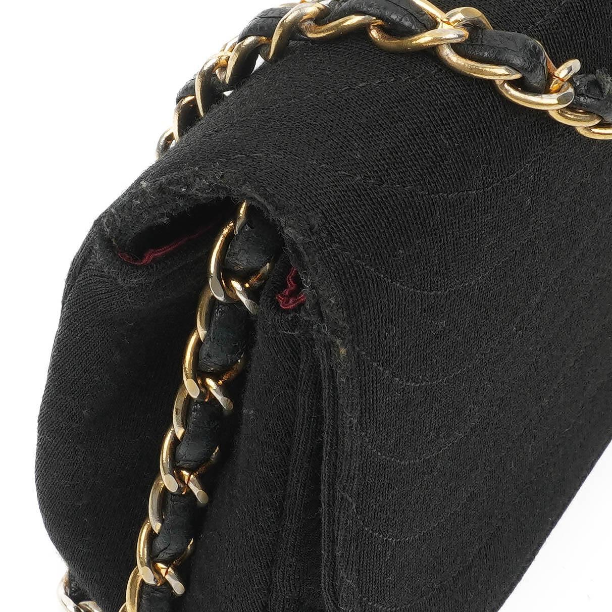 Chanel Half-Moon Flap Bag In Black Quilted Jersey And 24K Gold-Plated Hardware