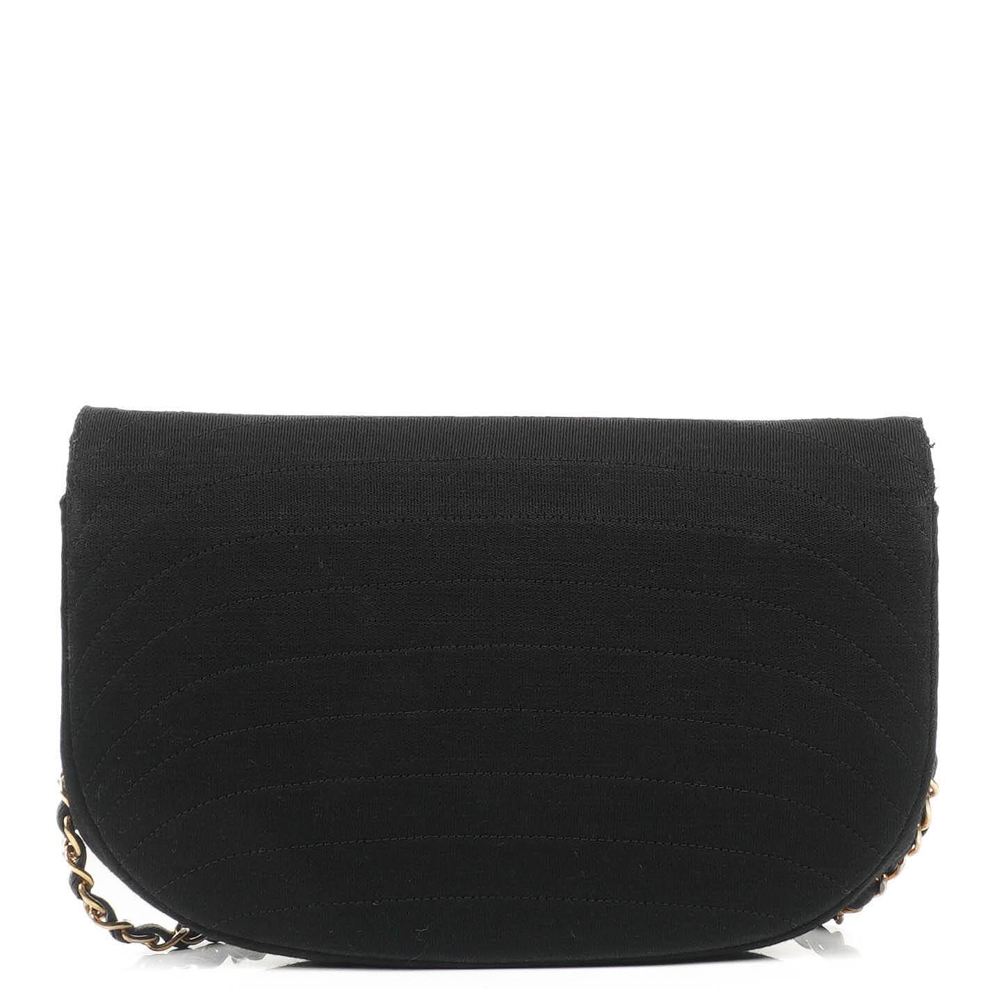 Chanel Half-Moon Flap Bag In Black Quilted Jersey And 24K Gold-Plated Hardware