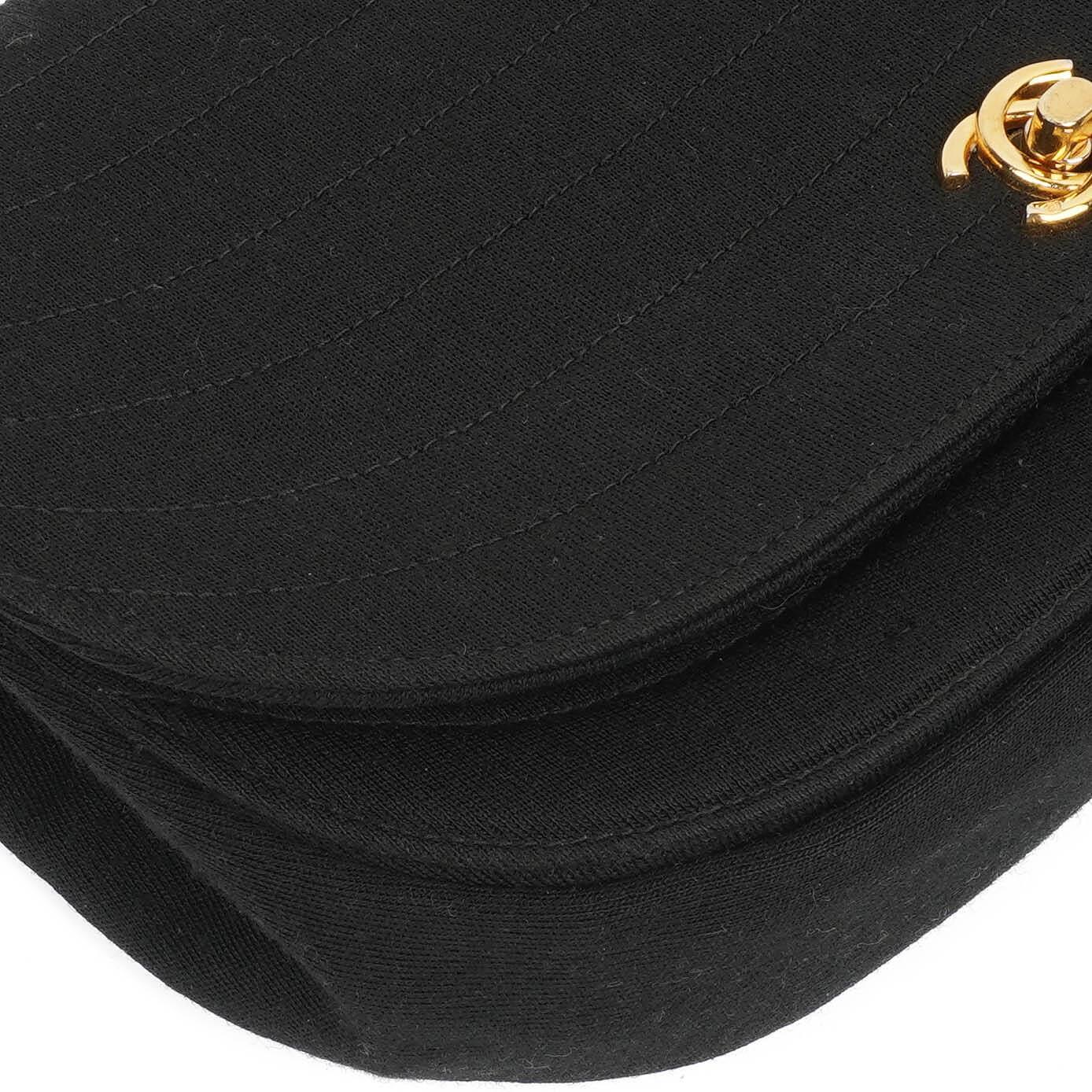 Chanel Half-Moon Flap Bag In Black Quilted Jersey And 24K Gold-Plated Hardware