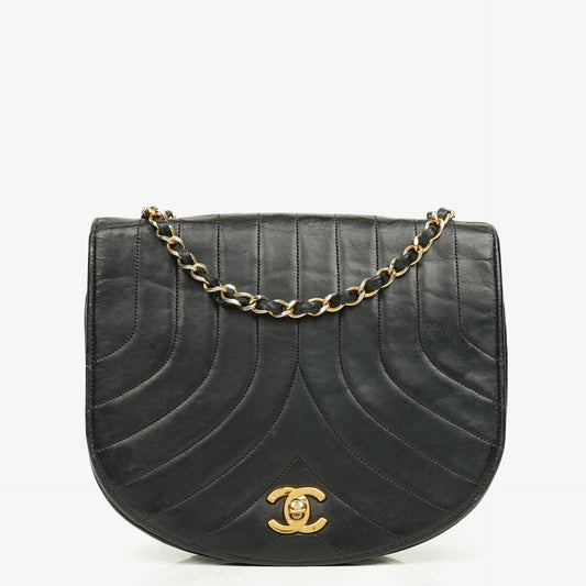 Chanel Half-Moon In Black Quilted Lambskin With 24K Gold-Plated Hardware