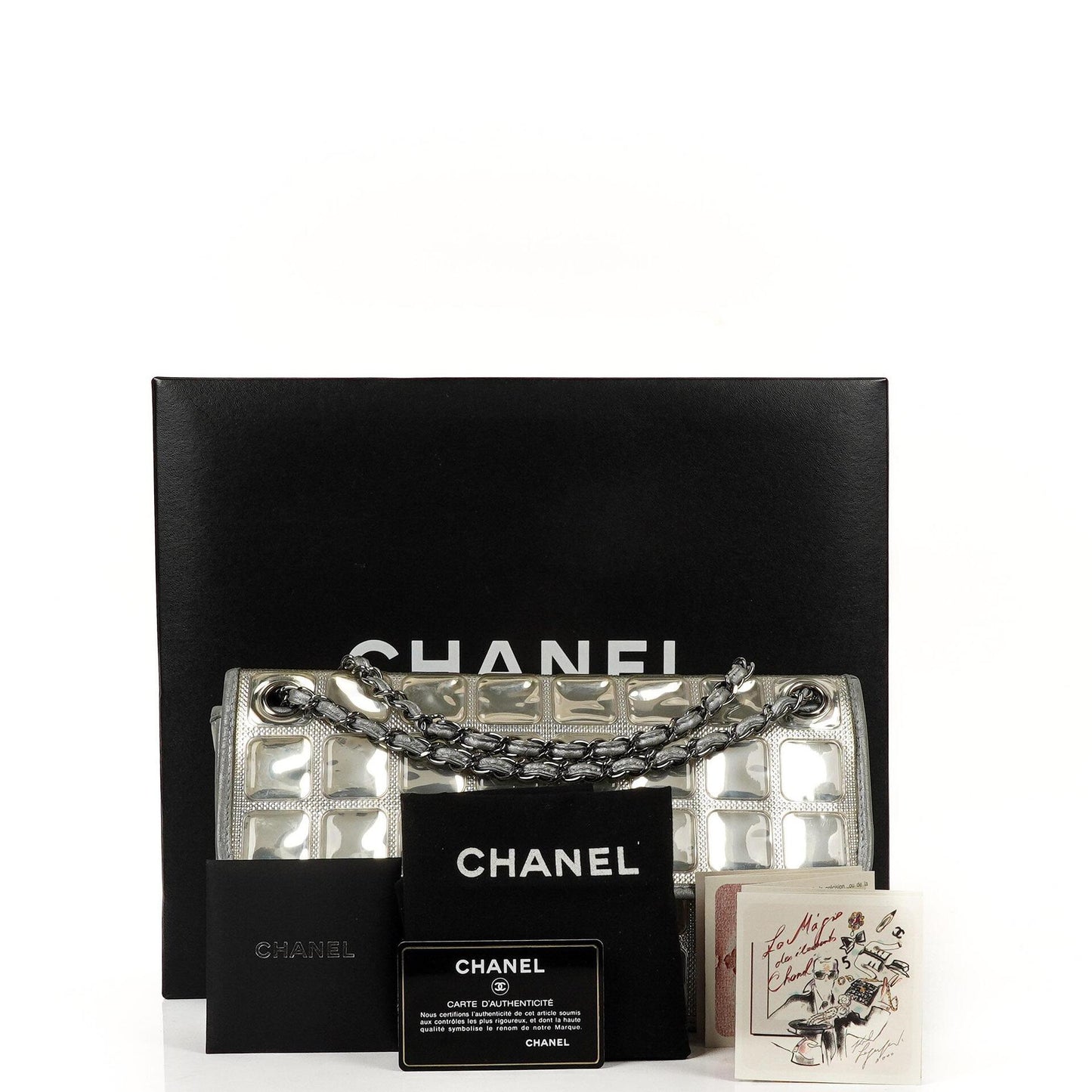 Chanel Large Ice Cube Flap Bag Mirrored Vinyl And Silver Metallic Leather With Silver-Tone Hardware