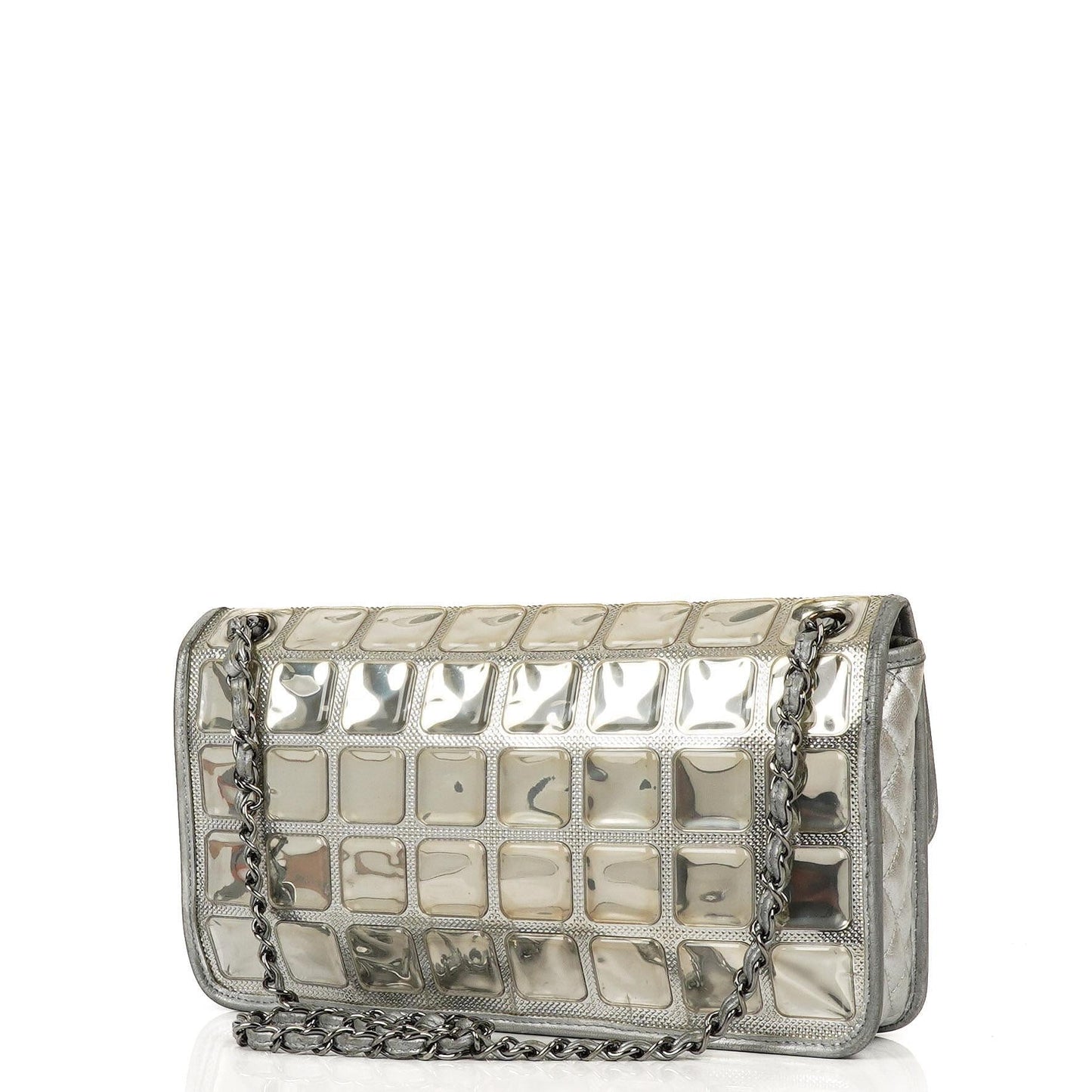 Chanel Large Ice Cube Flap Bag Mirrored Vinyl And Silver Metallic Leather With Silver-Tone Hardware