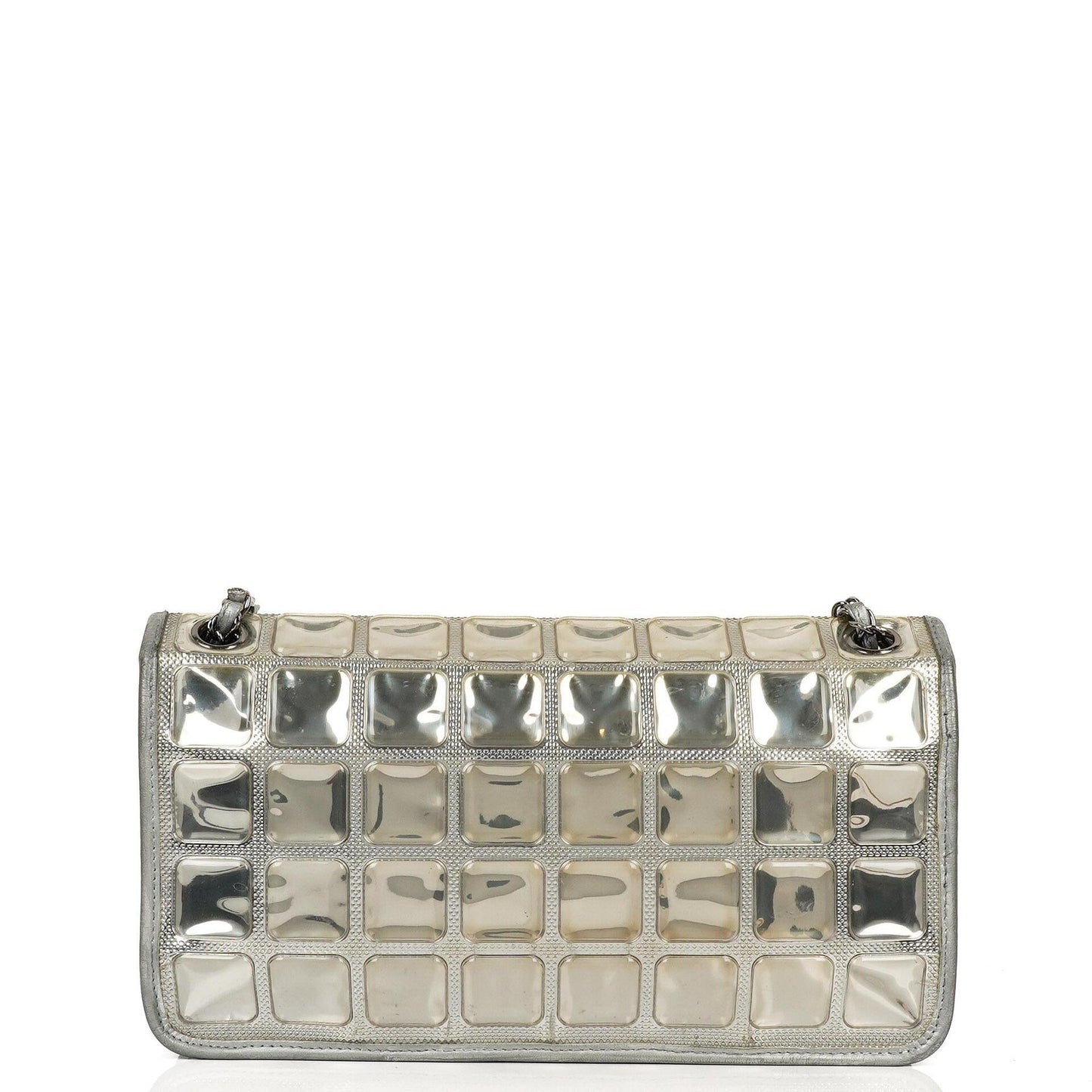 Chanel Large Ice Cube Flap Bag Mirrored Vinyl And Silver Metallic Leather With Silver-Tone Hardware