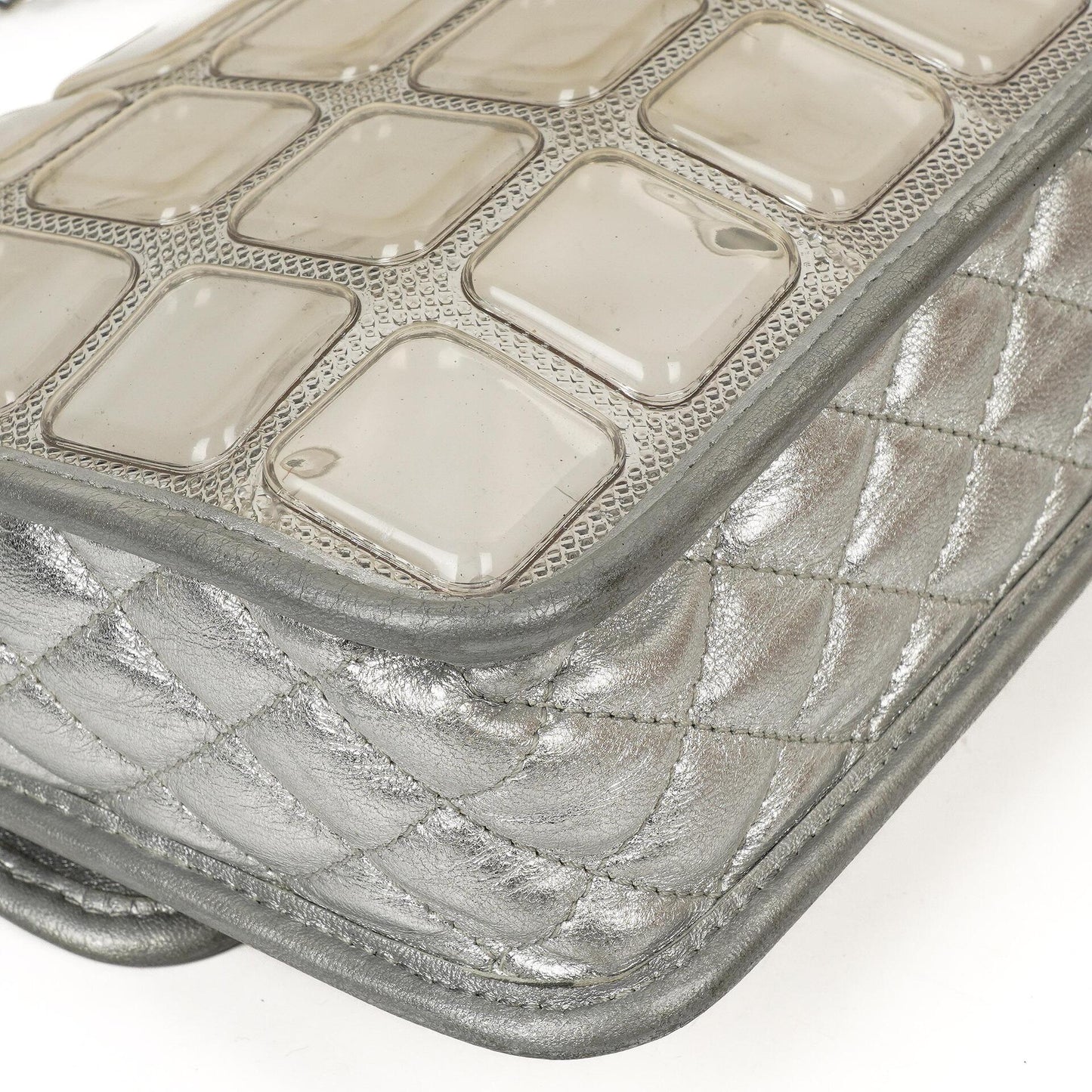Chanel Large Ice Cube Flap Bag Mirrored Vinyl And Silver Metallic Leather With Silver-Tone Hardware