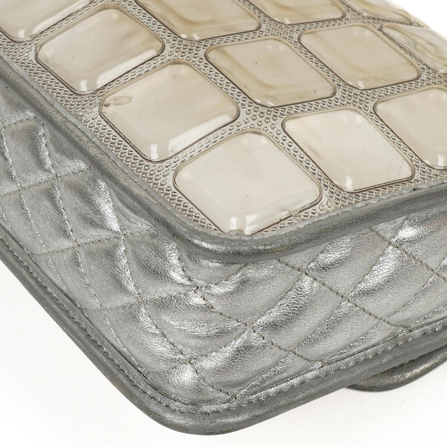 Chanel Large Ice Cube Flap Bag Mirrored Vinyl And Silver Metallic Leather With Silver-Tone Hardware