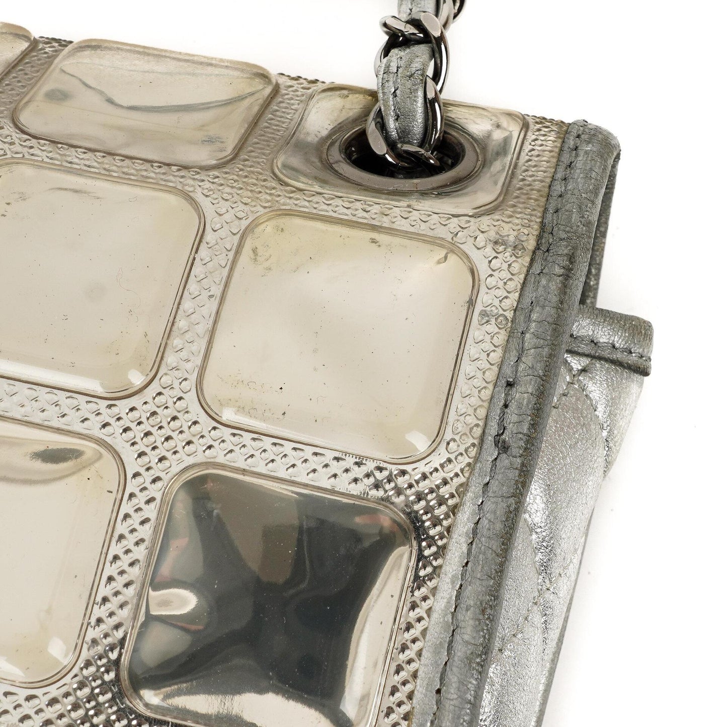 Chanel Large Ice Cube Flap Bag Mirrored Vinyl And Silver Metallic Leather With Silver-Tone Hardware