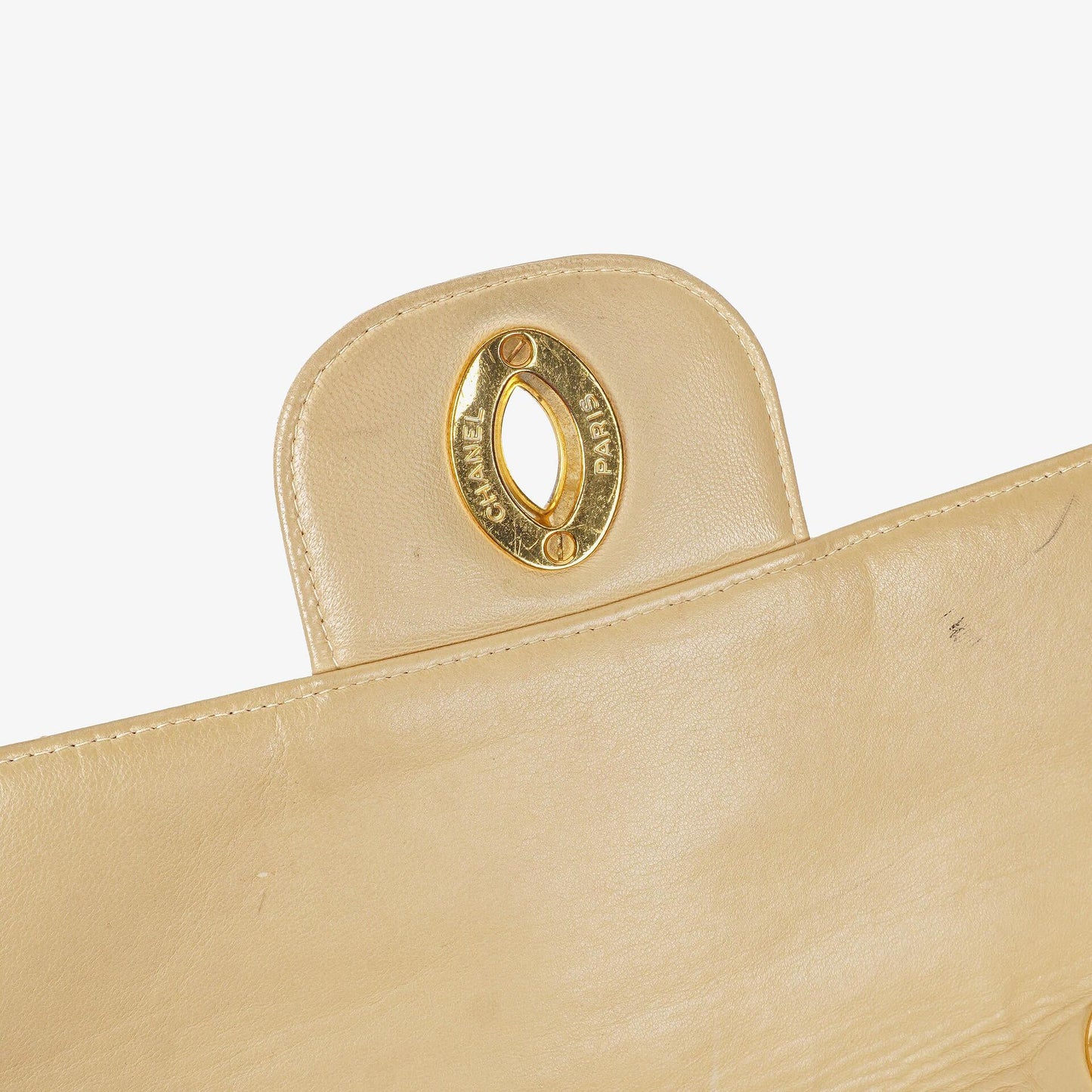 Chanel Jumbo CC Classic Single Flap Bag Beige Quilted Lambskin 24K Gold-Plated Hardware