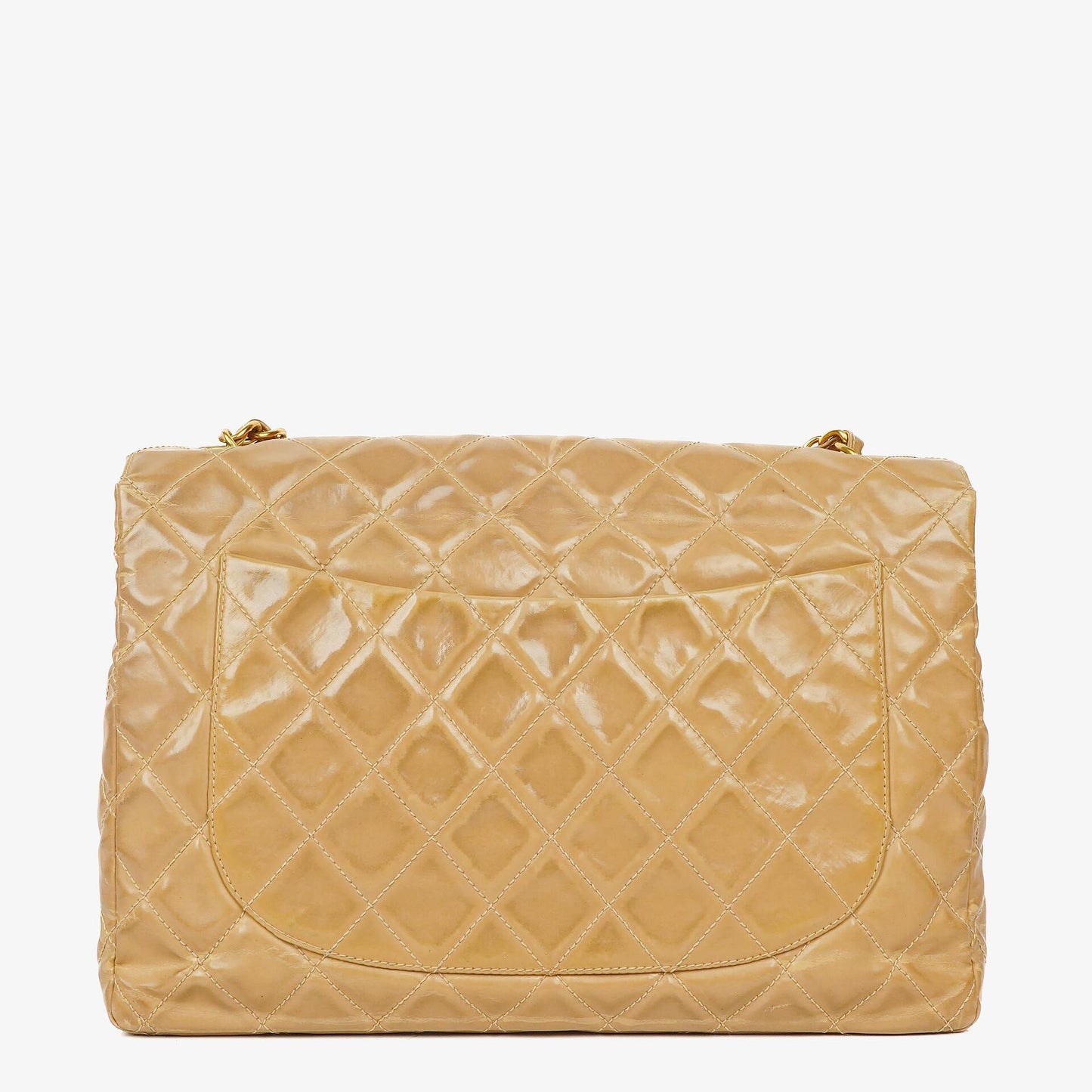 Chanel Jumbo CC Classic Single Flap Bag Beige Quilted Patent Leather 24K Gold-Plated Hardware