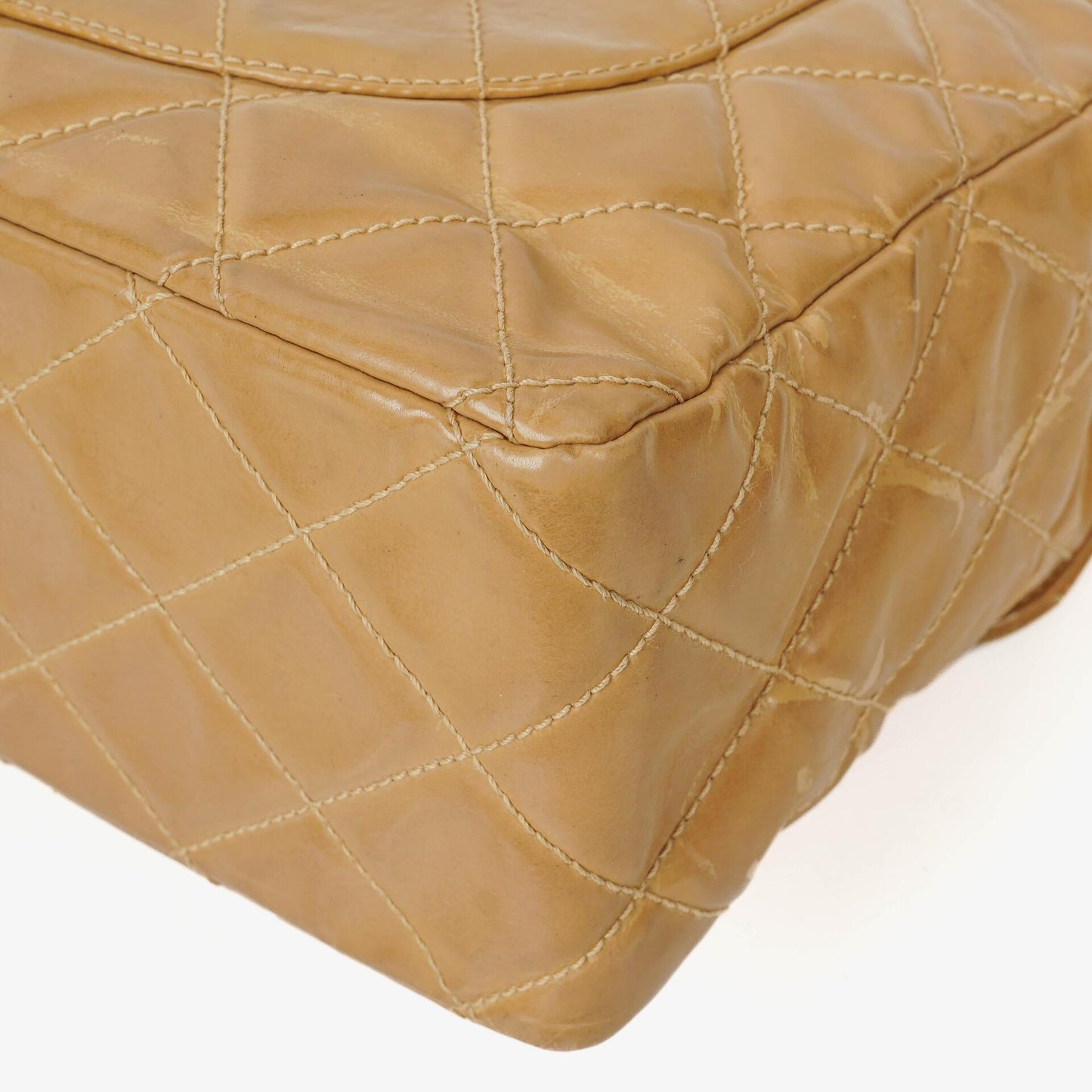 Chanel Jumbo CC Classic Single Flap Bag Beige Quilted Patent Leather 24K Gold-Plated Hardware