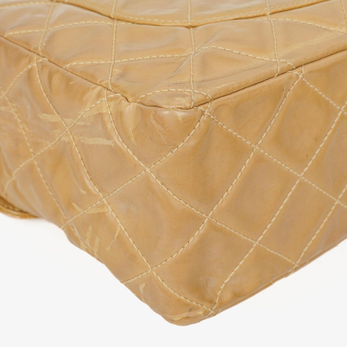 Chanel Jumbo CC Classic Single Flap Bag Beige Quilted Patent Leather 24K Gold-Plated Hardware