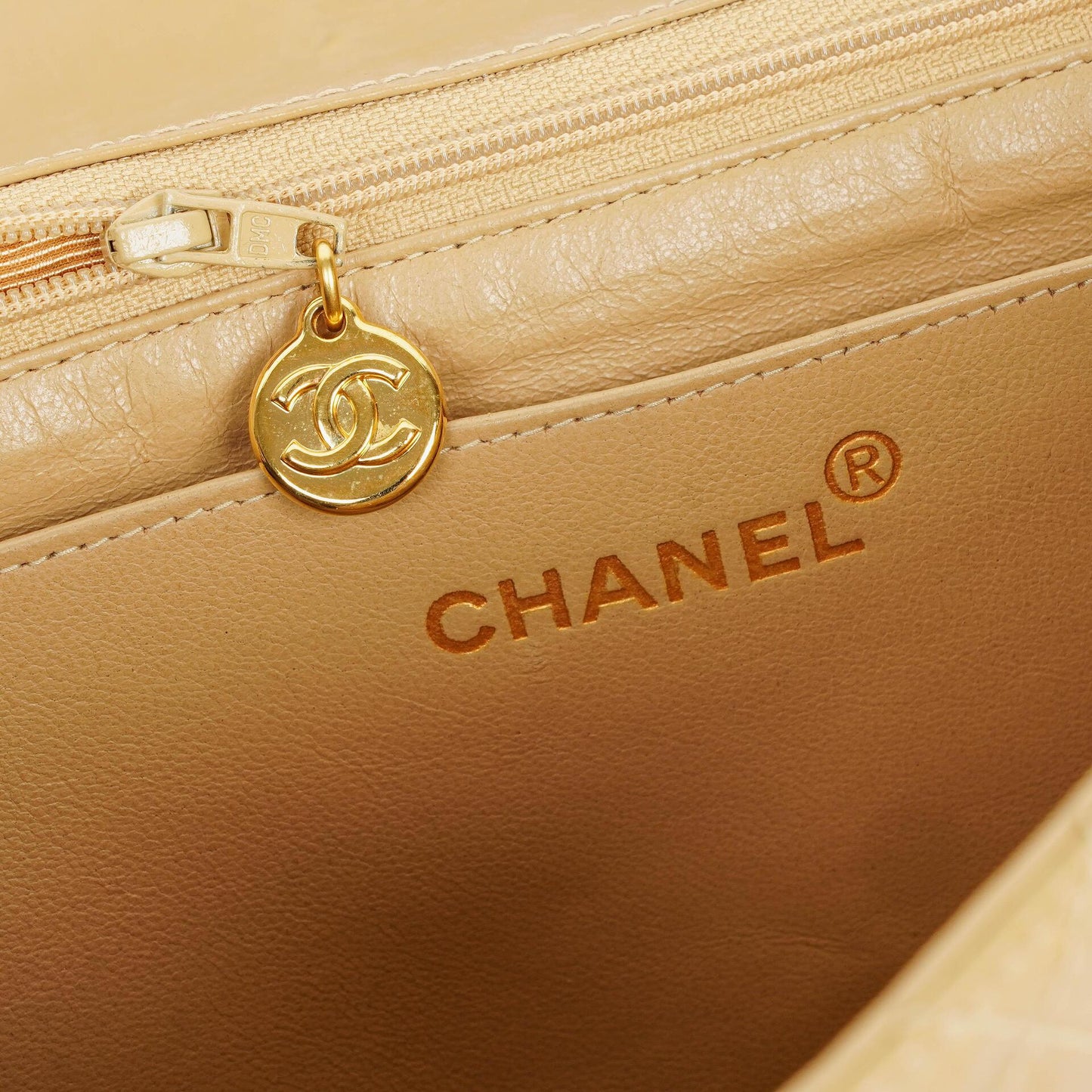 Chanel Jumbo CC Classic Single Flap Bag Beige Quilted Patent Leather 24K Gold-Plated Hardware