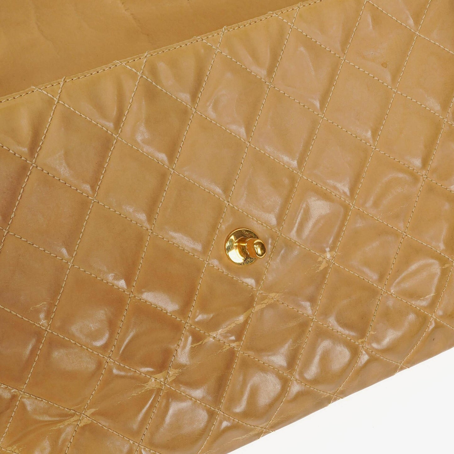 Chanel Jumbo CC Classic Single Flap Bag Beige Quilted Patent Leather 24K Gold-Plated Hardware