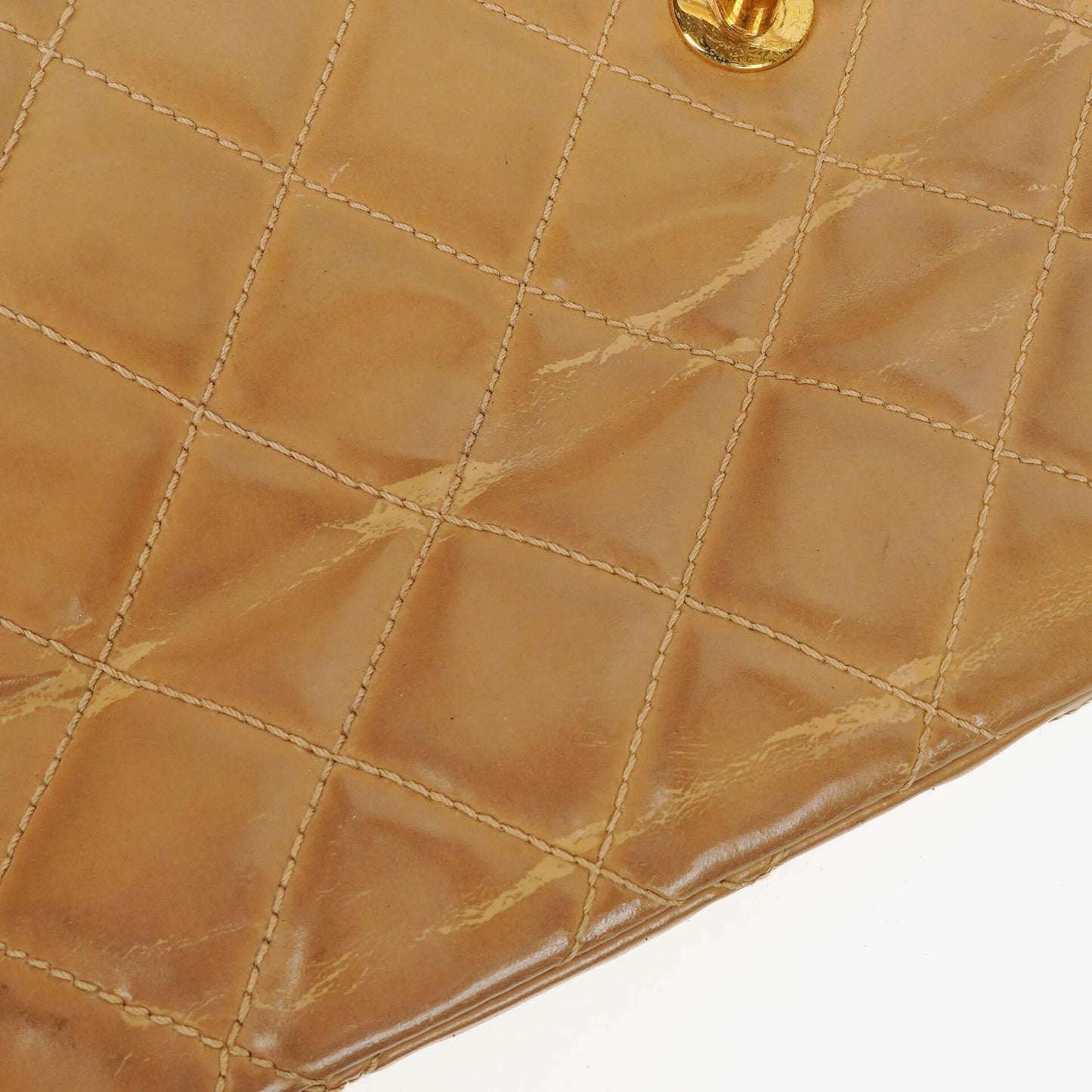 Chanel Jumbo CC Classic Single Flap Bag Beige Quilted Patent Leather 24K Gold-Plated Hardware