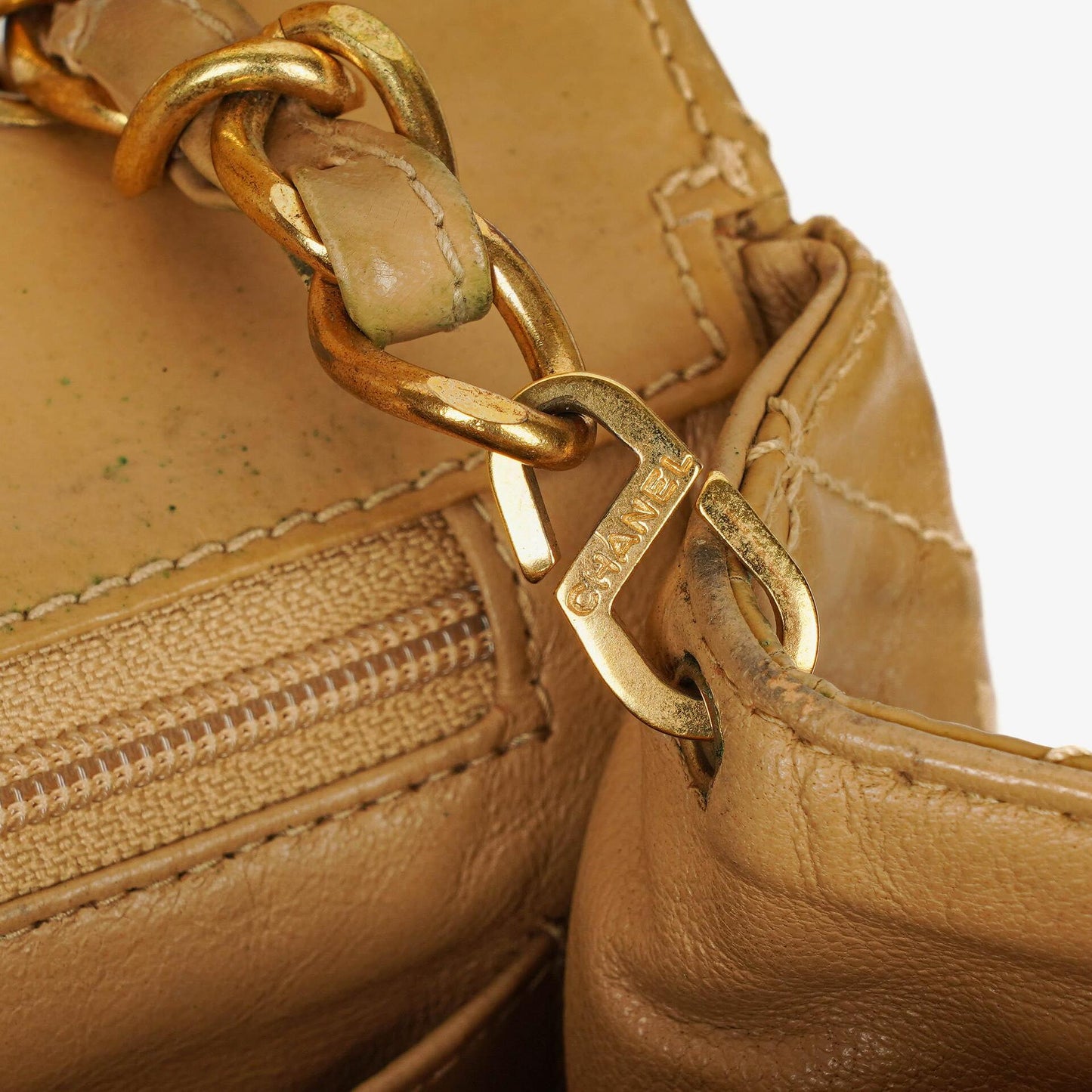 Chanel Jumbo CC Classic Single Flap Bag Beige Quilted Patent Leather 24K Gold-Plated Hardware