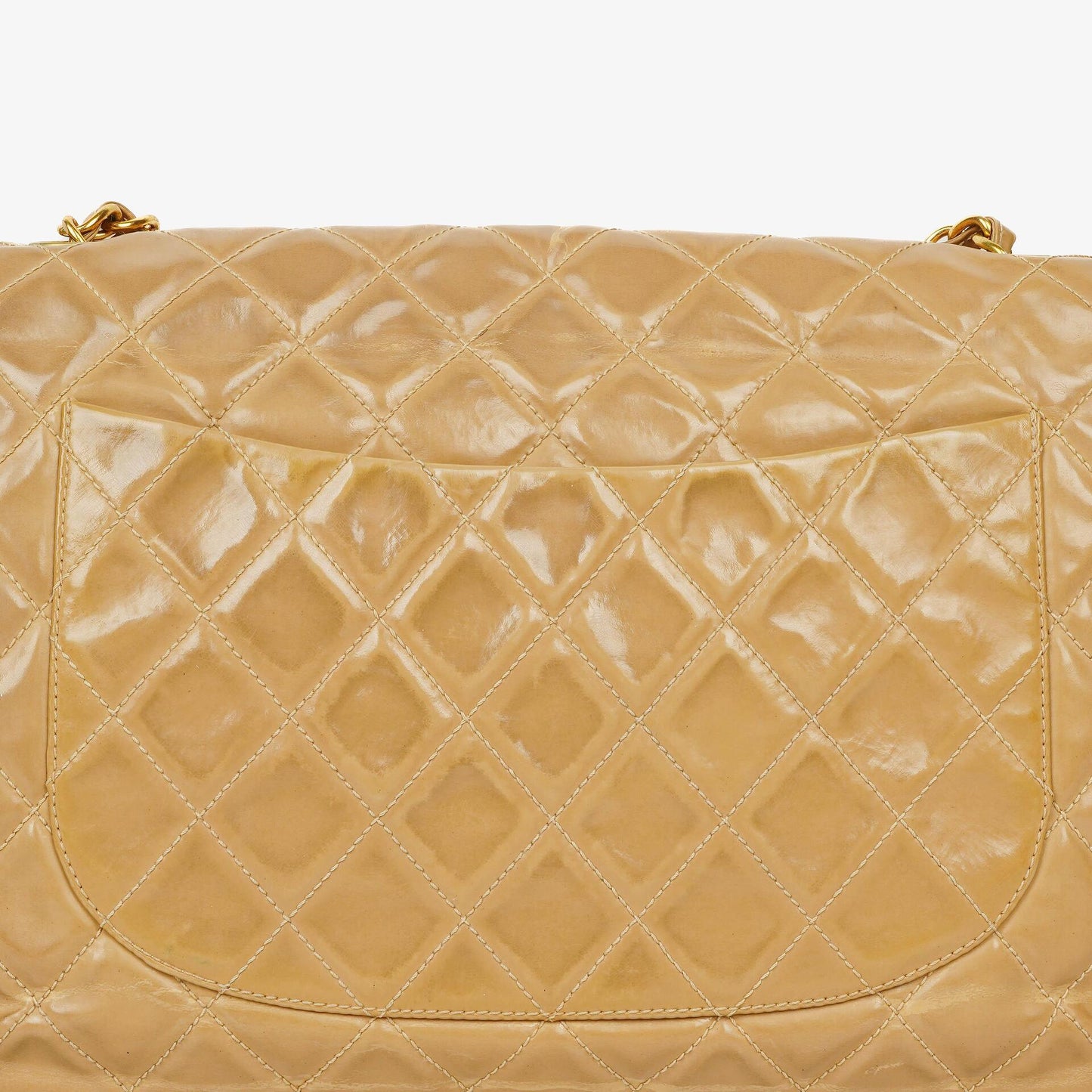 Chanel Jumbo CC Classic Single Flap Bag Beige Quilted Patent Leather 24K Gold-Plated Hardware