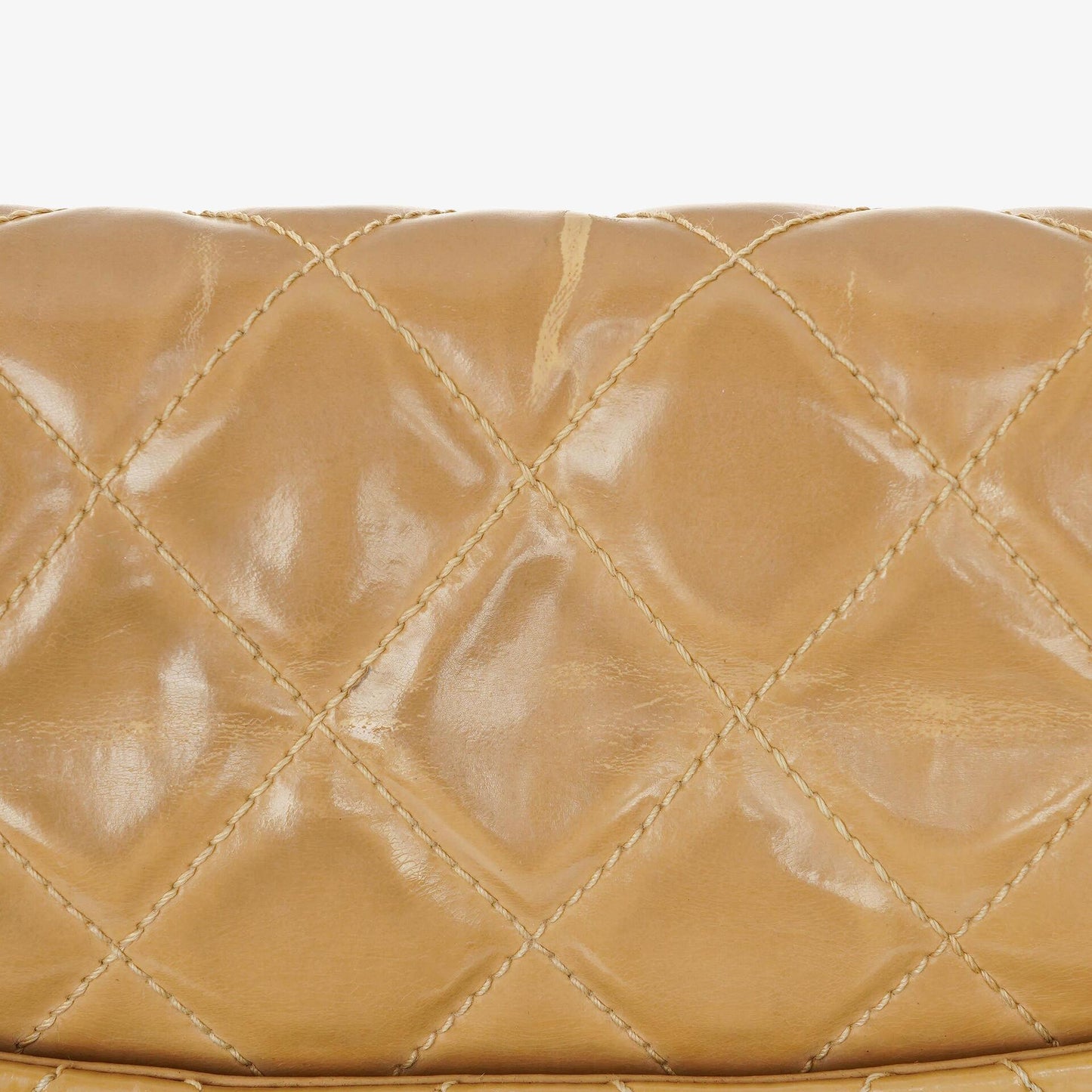 Chanel Jumbo CC Classic Single Flap Bag Beige Quilted Patent Leather 24K Gold-Plated Hardware