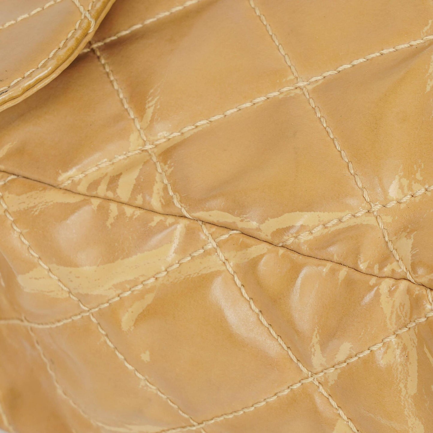 Chanel Jumbo CC Classic Single Flap Bag Beige Quilted Patent Leather 24K Gold-Plated Hardware