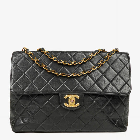 Chanel Jumbo CC Classic Single Flap Bag Black Quilted Lambskin 24K Gold-Plated Hardware