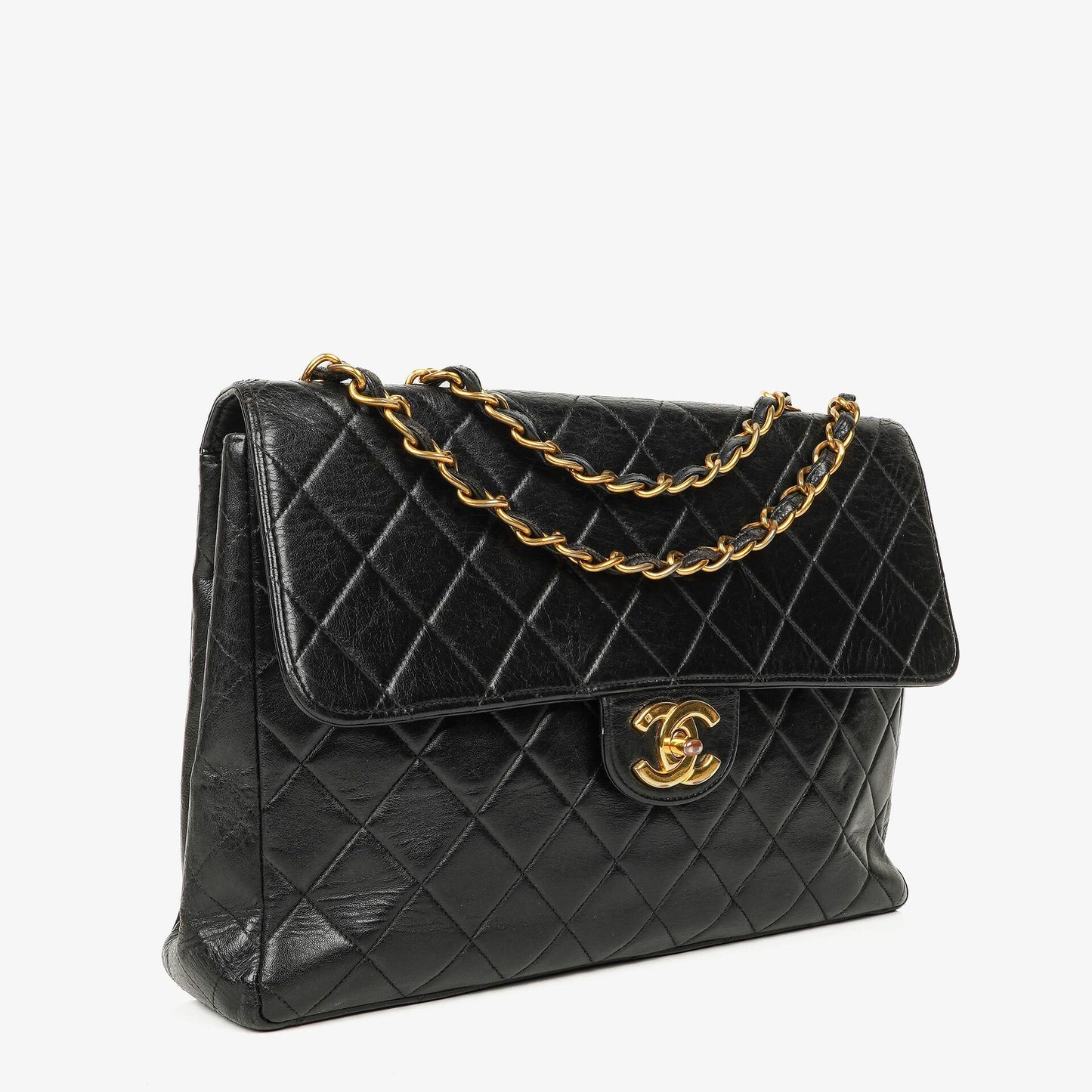 Chanel Jumbo CC Classic Single Flap Bag Black Quilted Lambskin 24K Gold-Plated Hardware