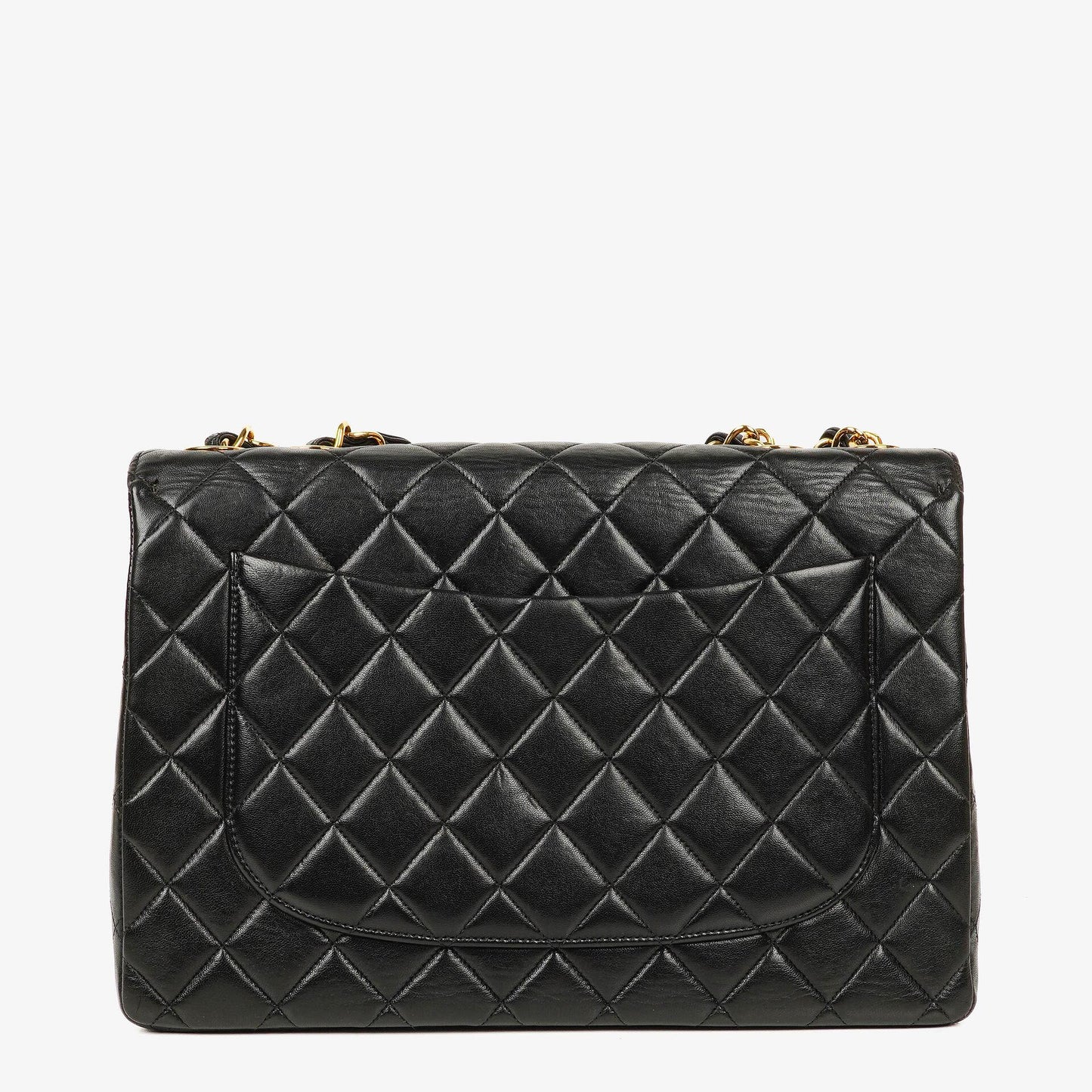 Chanel Jumbo CC Classic Single Flap Maxi Logo Bag Black Quilted Lambskin 24K Gold-Plated Hardware