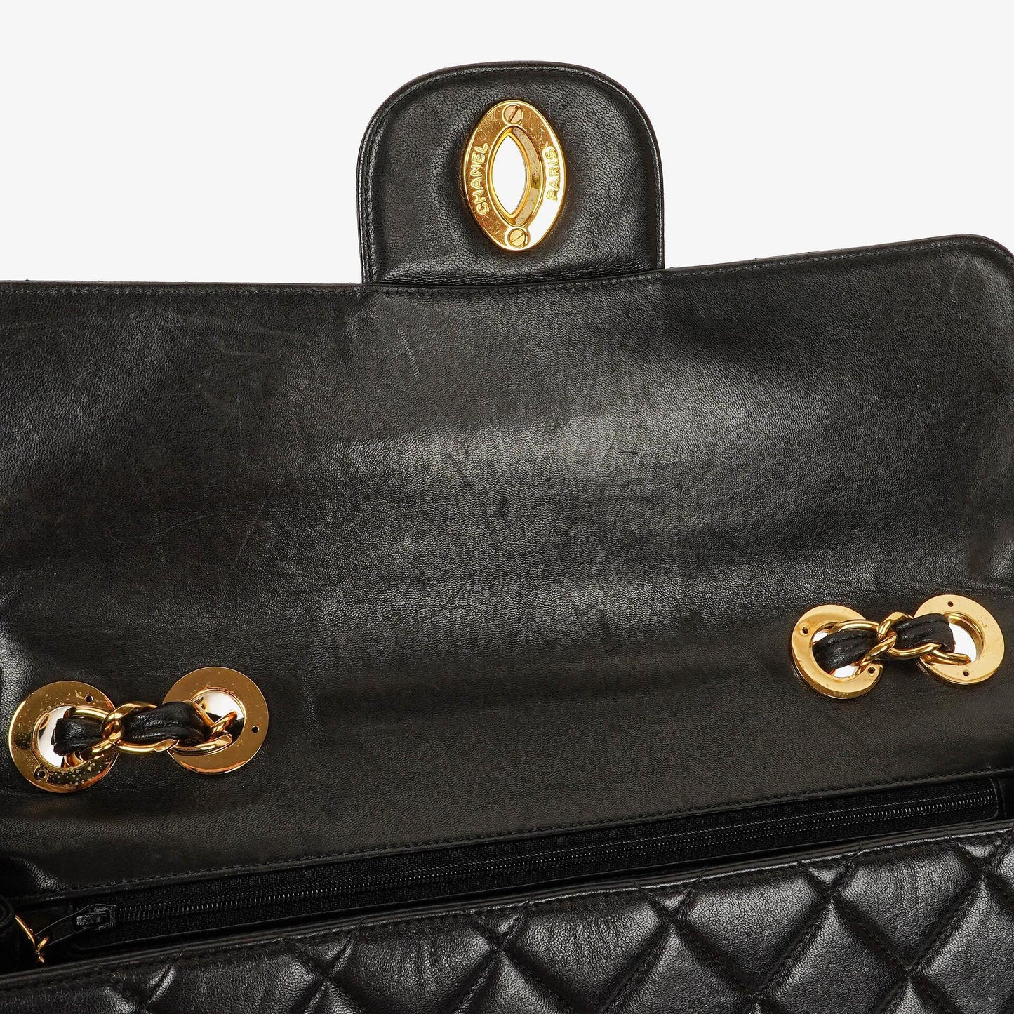 Chanel Jumbo CC Classic Single Flap Maxi Logo Bag Black Quilted Lambskin 24K Gold-Plated Hardware