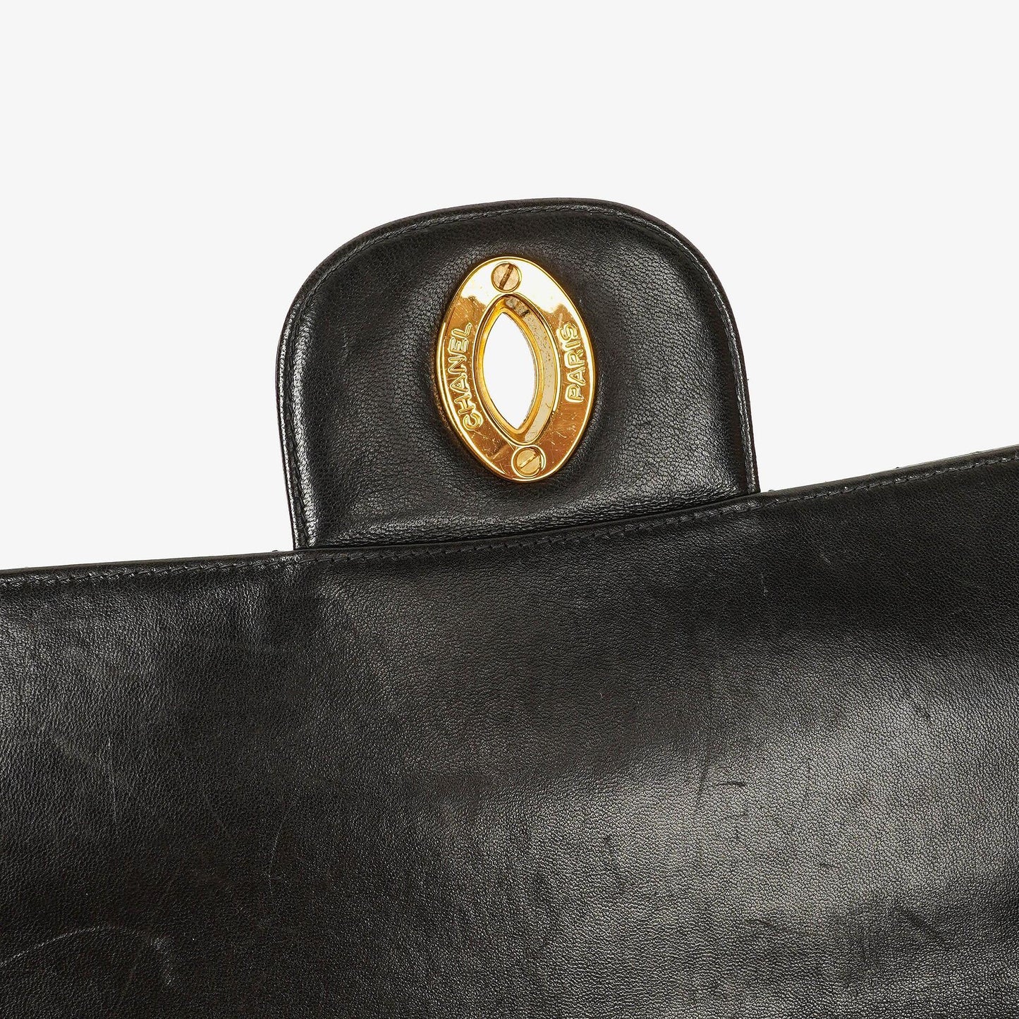 Chanel Jumbo CC Classic Single Flap Maxi Logo Bag Black Quilted Lambskin 24K Gold-Plated Hardware