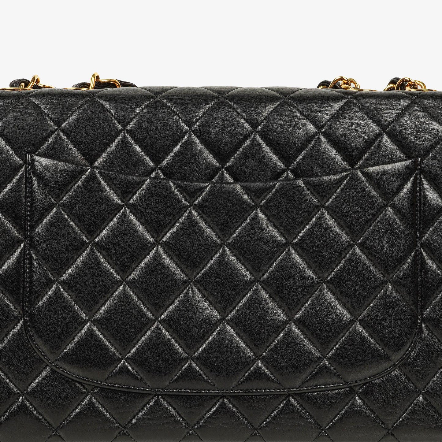 Chanel Jumbo CC Classic Single Flap Maxi Logo Bag Black Quilted Lambskin 24K Gold-Plated Hardware