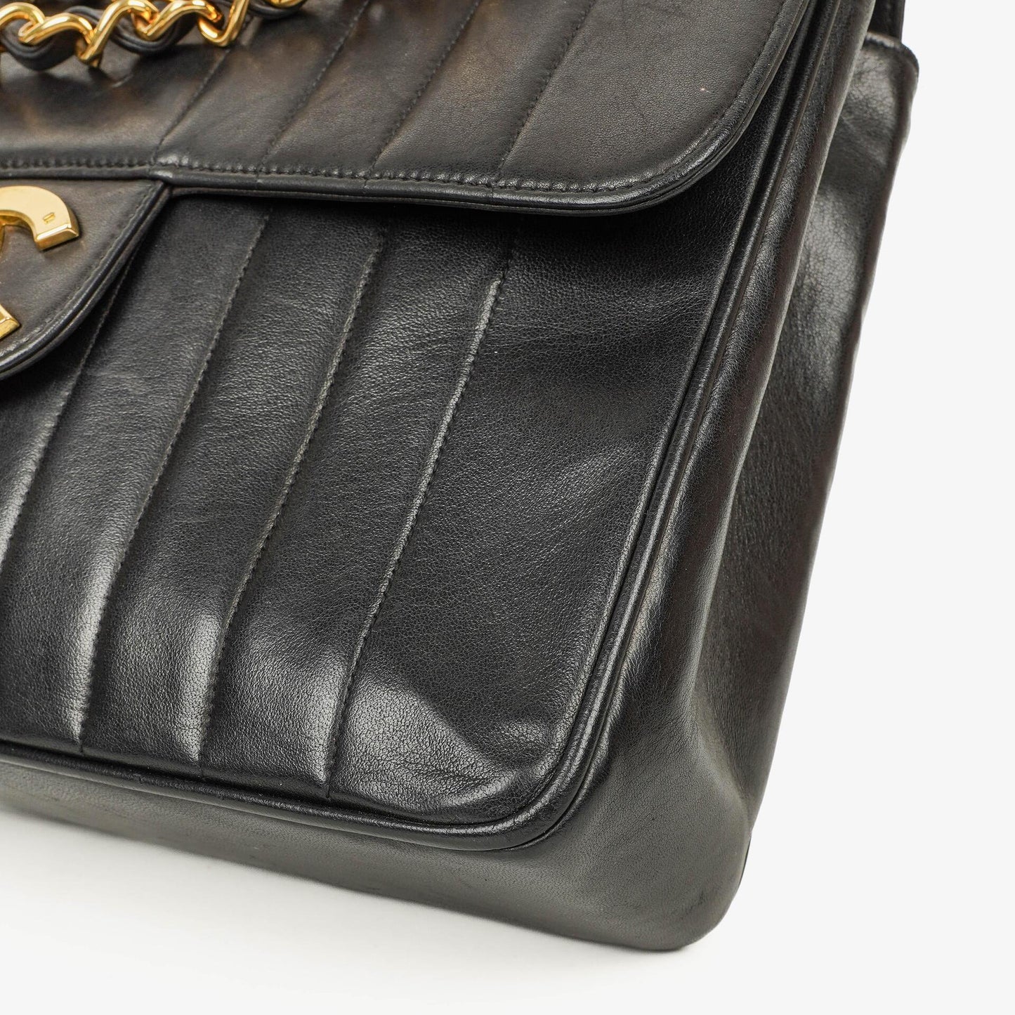 Chanel Jumbo CC Vertical Black Quilted Lamabskin Flap Bag 24K Gold-Plated Hardware
