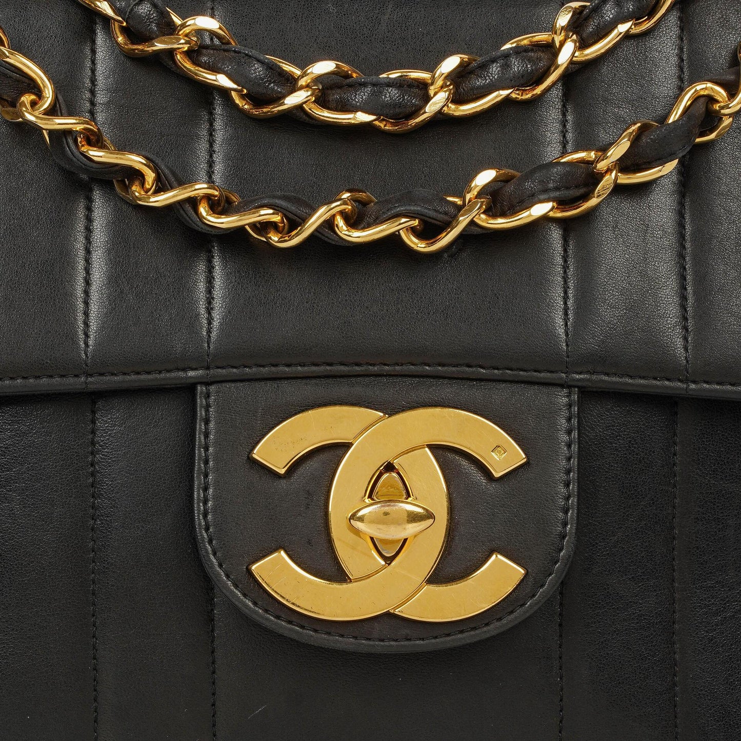 Chanel Jumbo CC Vertical Black Quilted Lamabskin Flap Bag 24K Gold-Plated Hardware