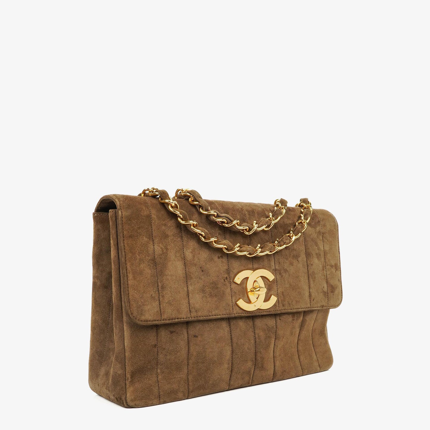 Chanel Jumbo CC Vertical Quilted Suede Flap Bag 24K Gold-Plated Hardware