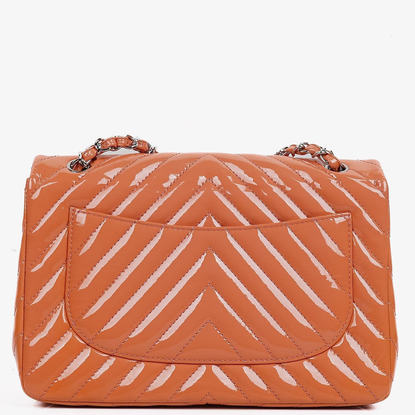 Chanel Jumbo Classic Single Flap Bag Chevron Patent Quilted Leather With Silver-Tone Hardware