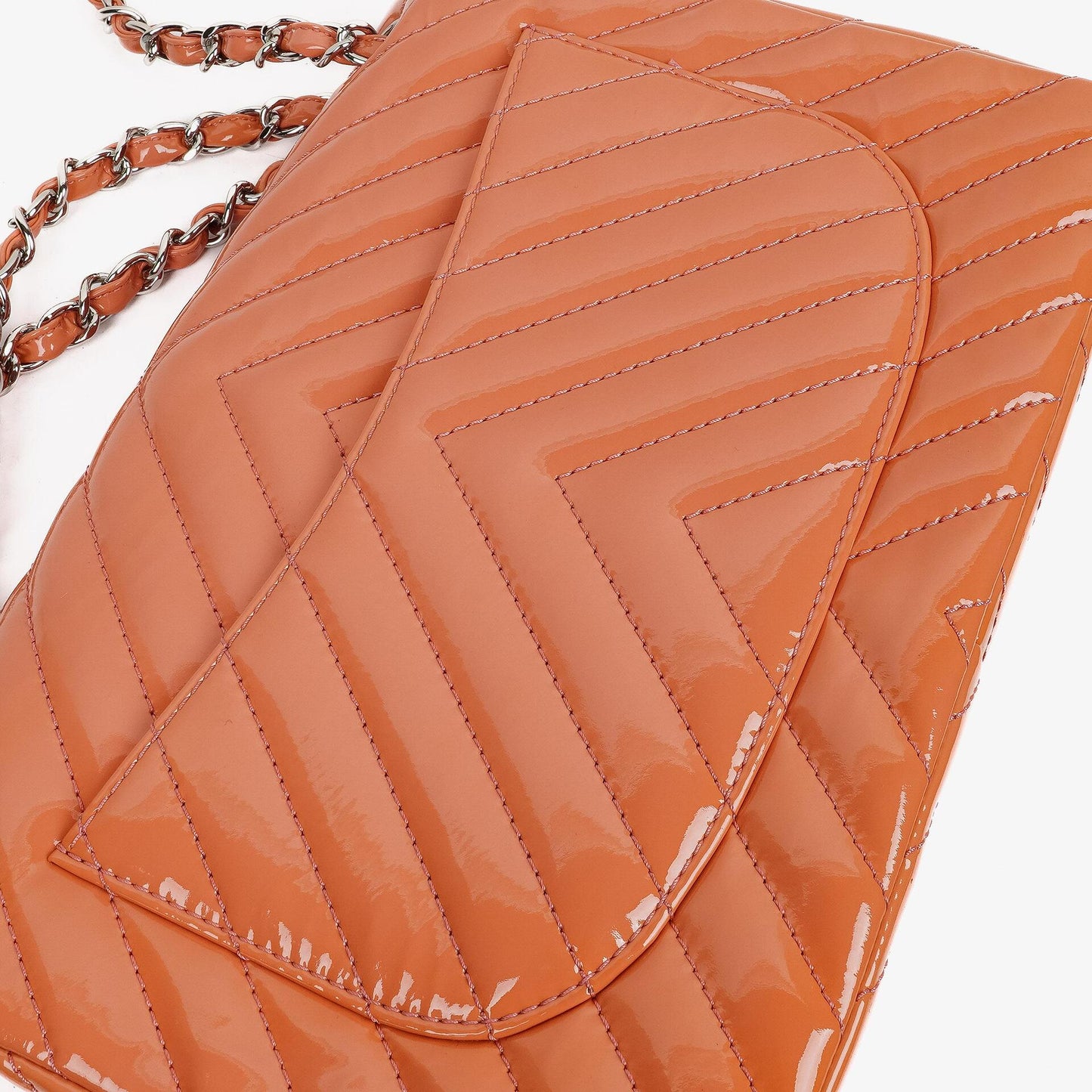 Chanel Jumbo Classic Single Flap Bag Chevron Patent Quilted Leather With Silver-Tone Hardware